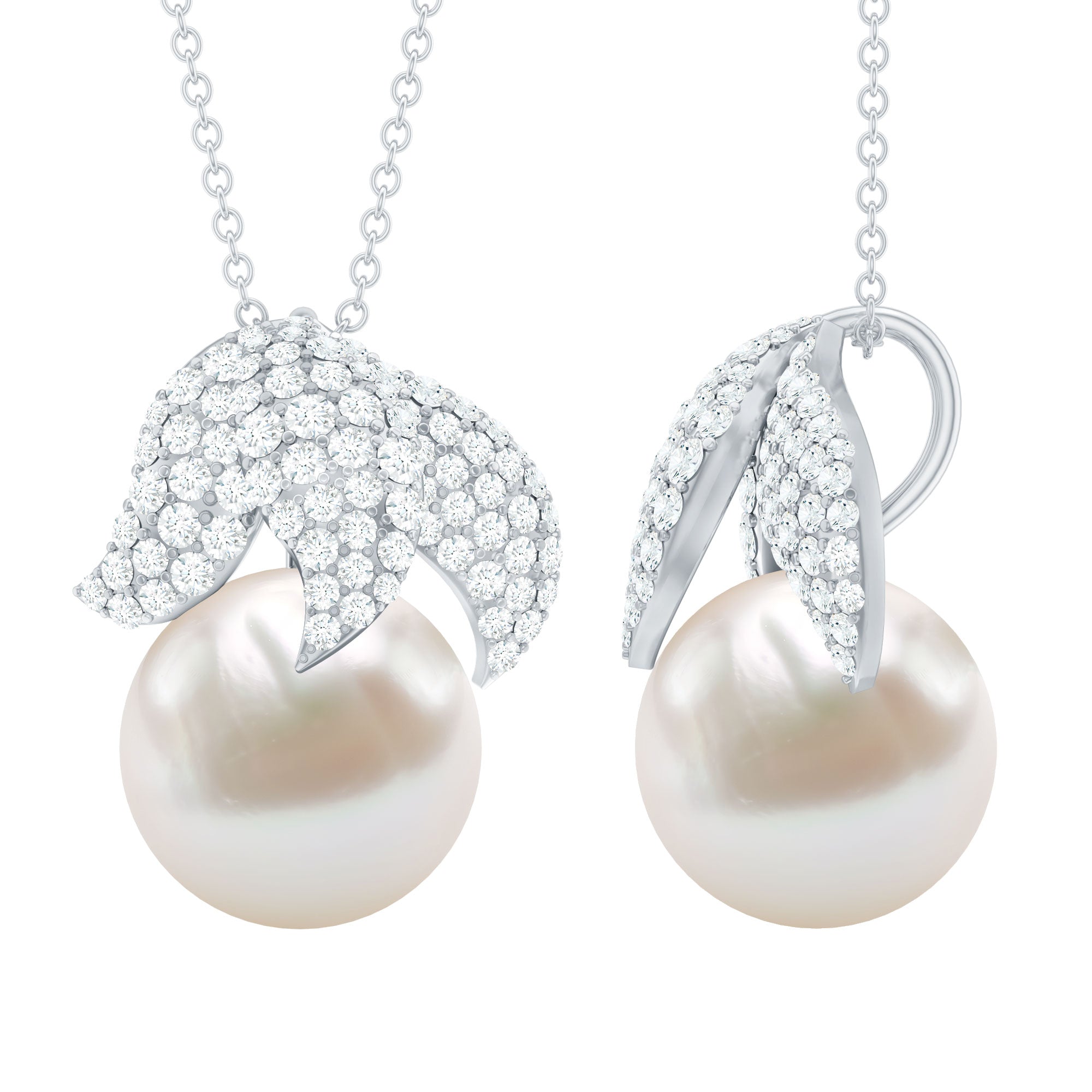 Certified Freshwater Pearl Bridal Necklace with Lab Diamond