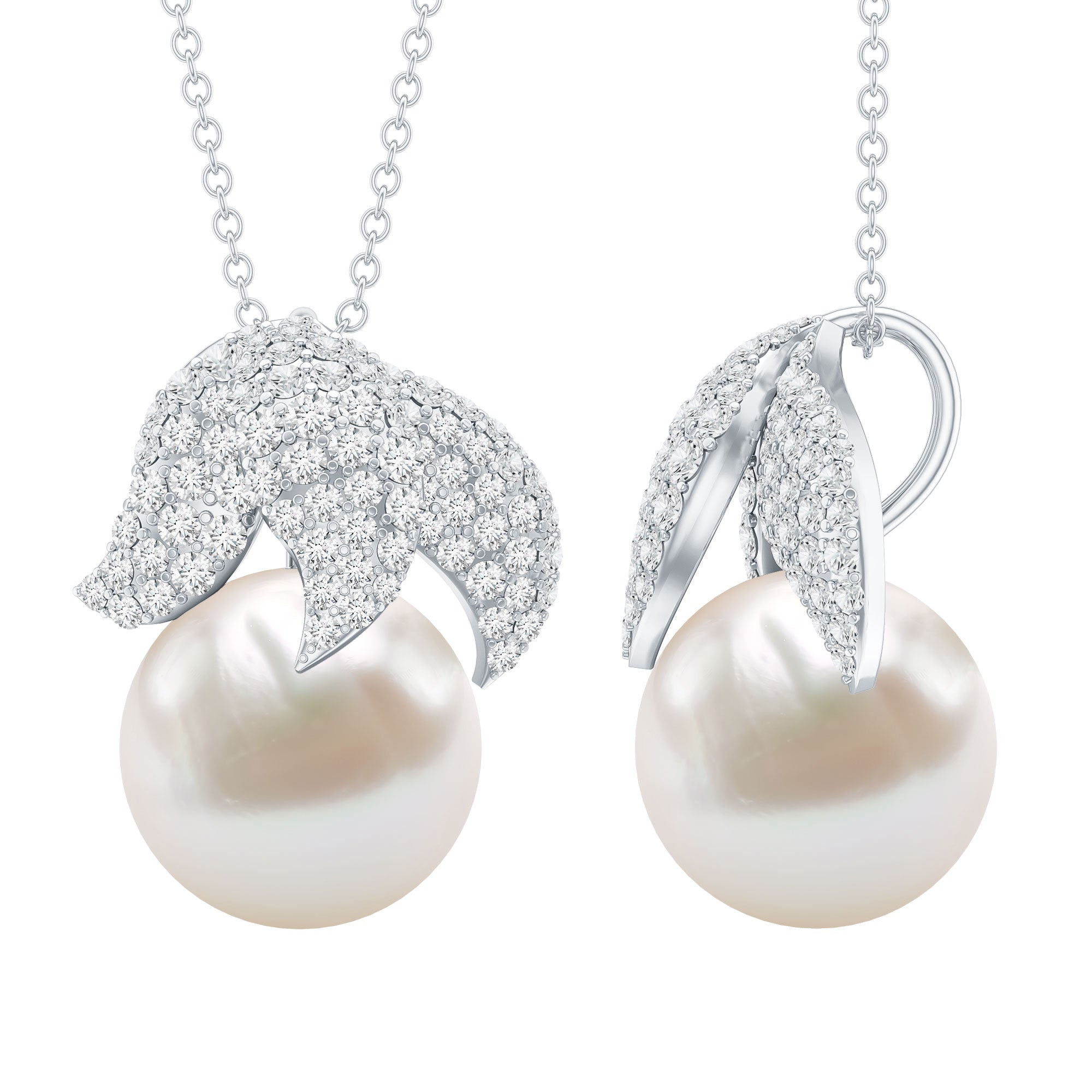 Certified Freshwater Pearl Bridal Necklace with Lab Diamond AAA - Rosec Jewels