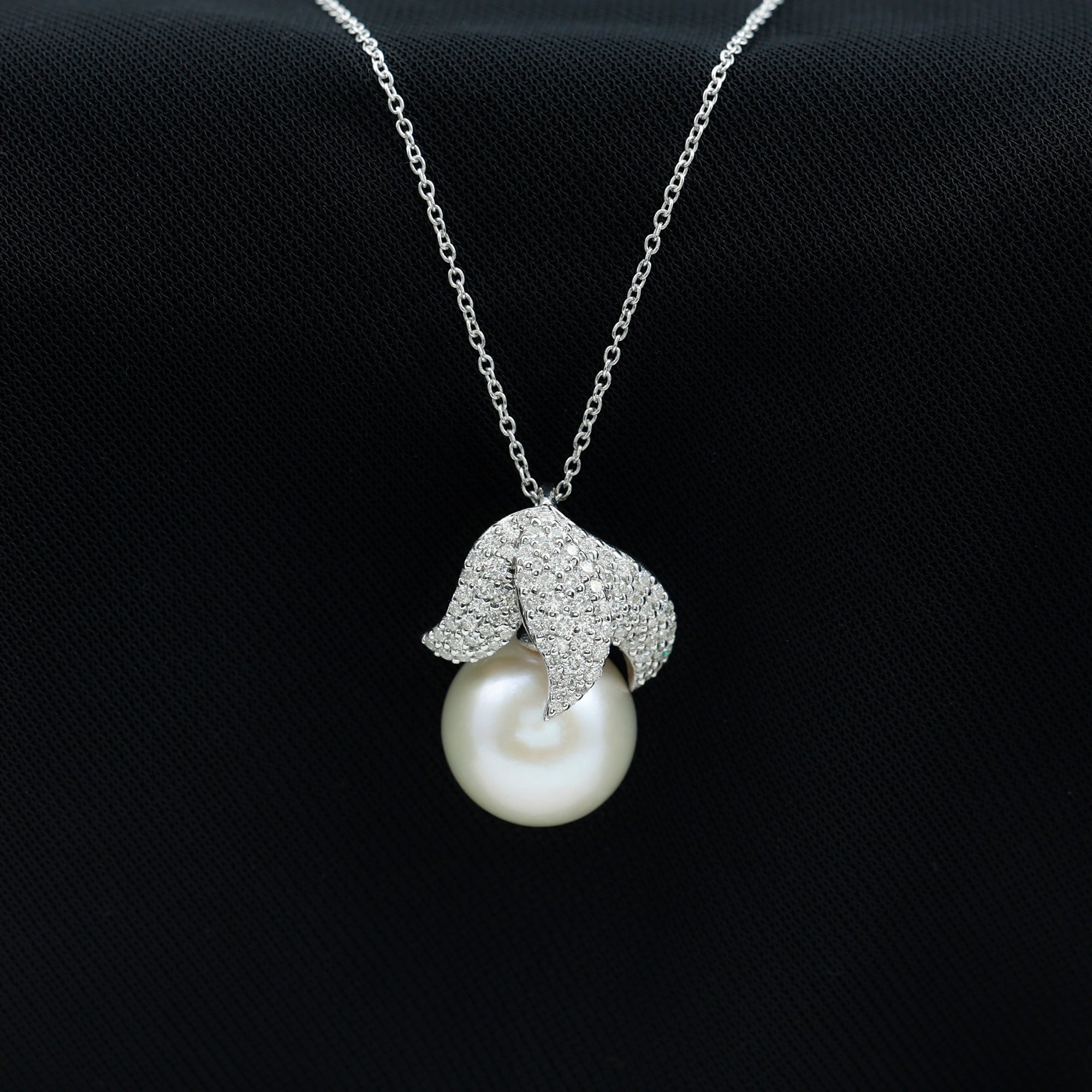 Certified Freshwater Pearl Bridal Necklace with Lab Diamond AAA - Rosec Jewels