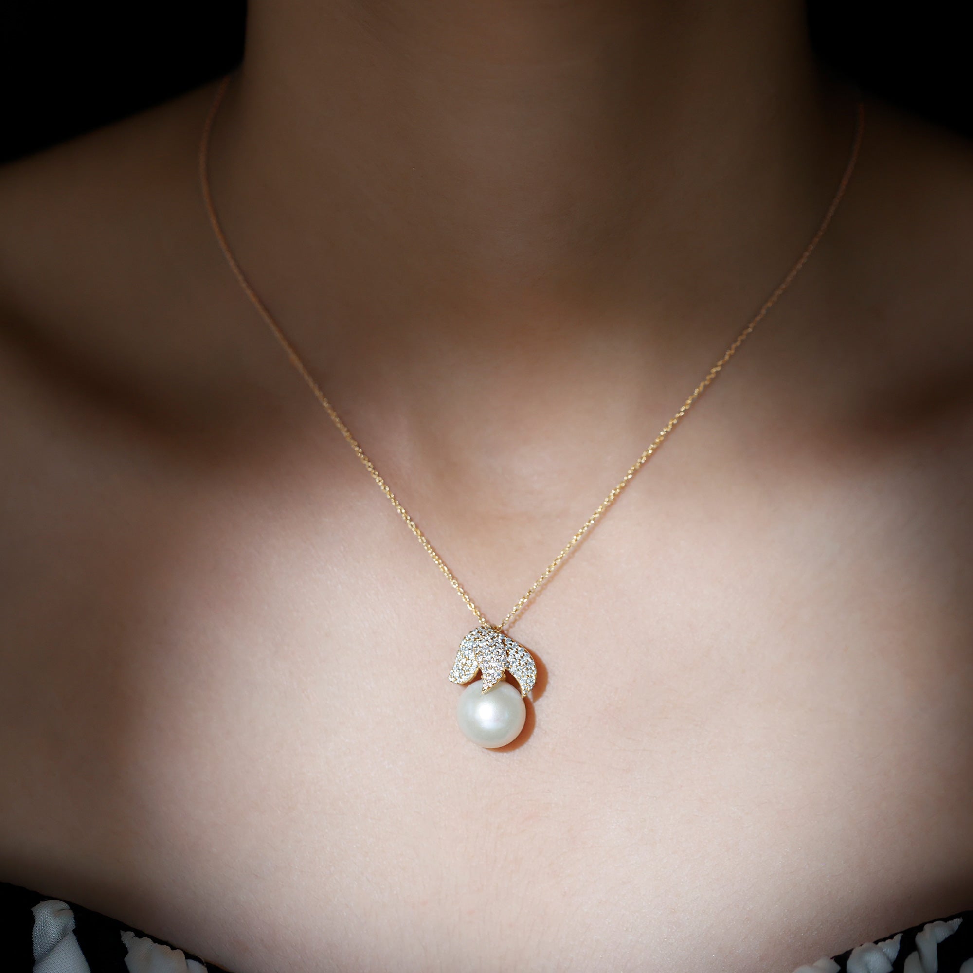 Certified Freshwater Pearl Bridal Necklace with Lab Diamond AAA - Rosec Jewels