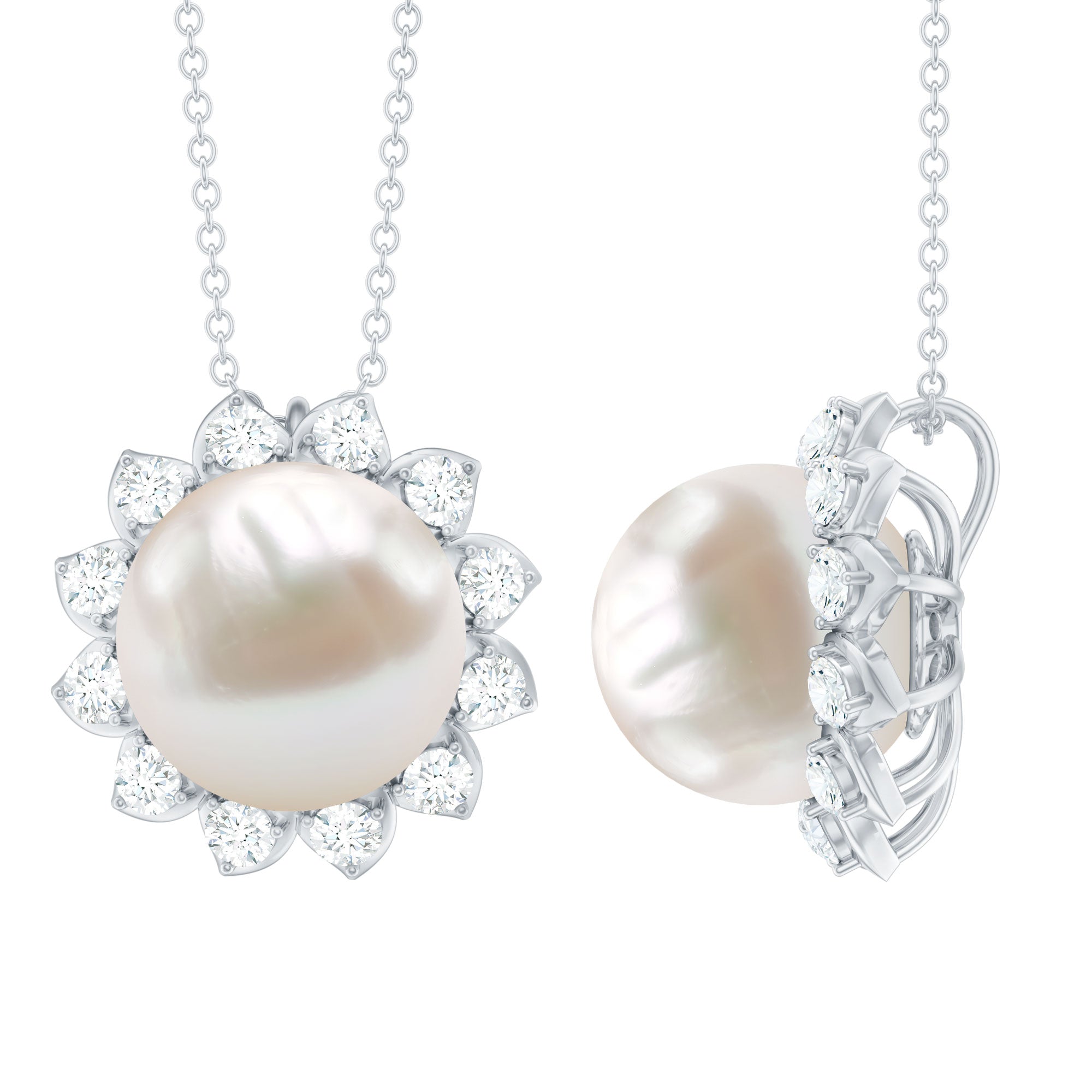 Natural 11 Carat Freshwater Pearl Flower Necklace in Silver AAA 92.5 Sterling Silver - Rosec Jewels