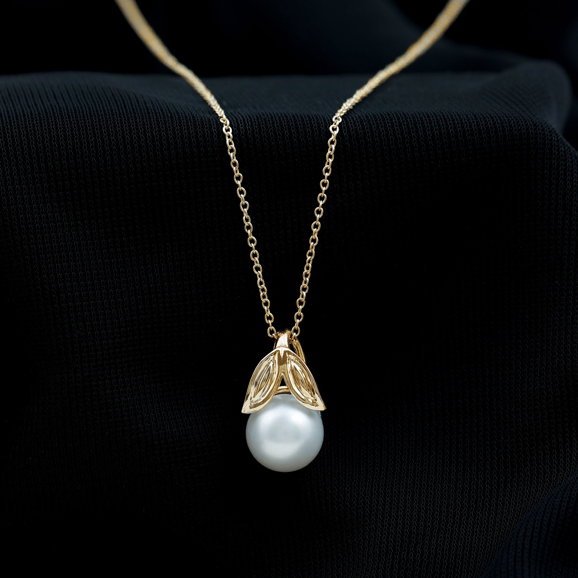 Freshwater Pearl Solitaire Pendant with Leaf AAA - Rosec Jewels