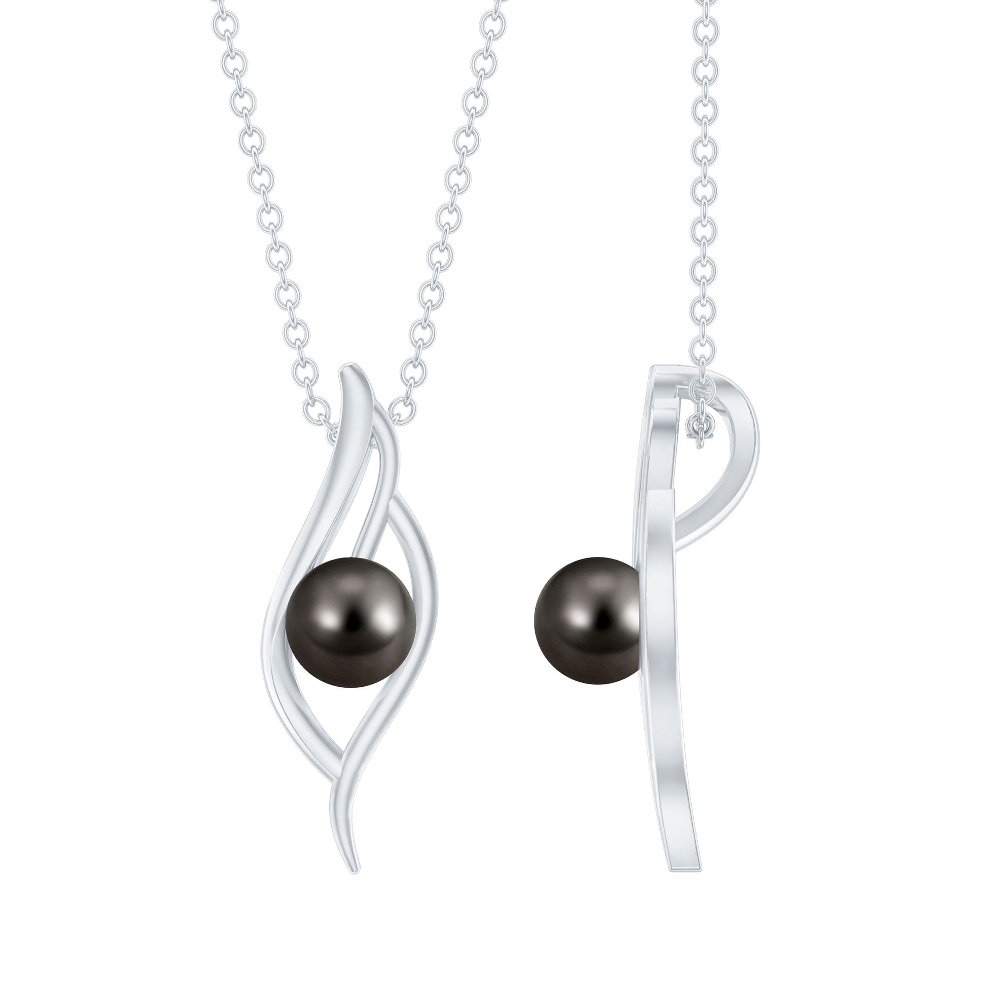 7.5 Carat Solitaire Black Pearl Leaf Pendant Necklace