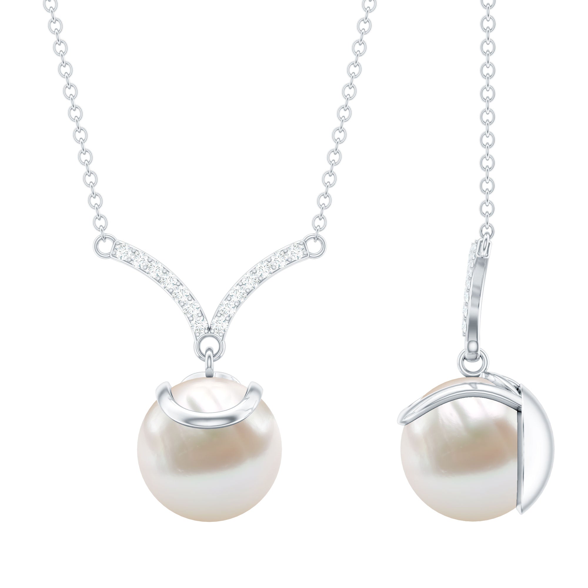 Real Freshwater Pearl Drop Necklace with Diamond