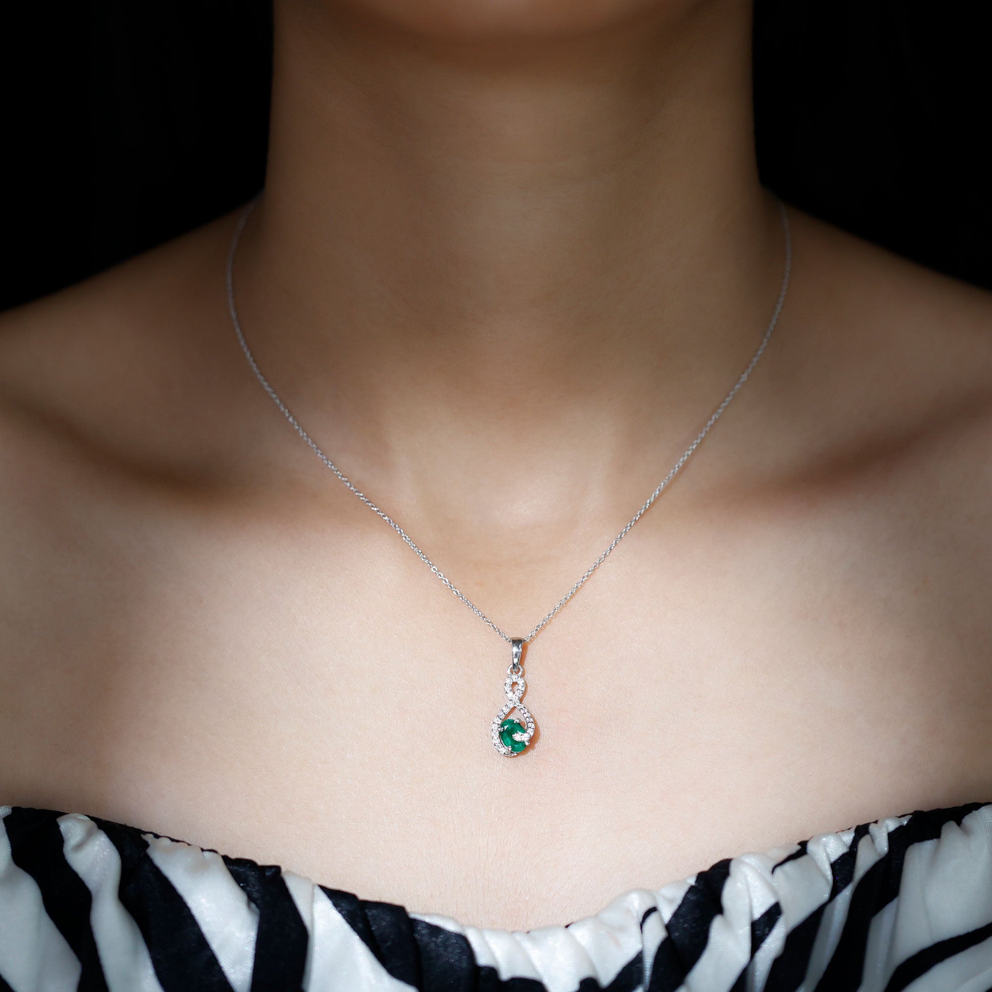 Natural 0.7 Carat Emerald Infinity Pendant Necklace with Diamond AAA - Rosec Jewels