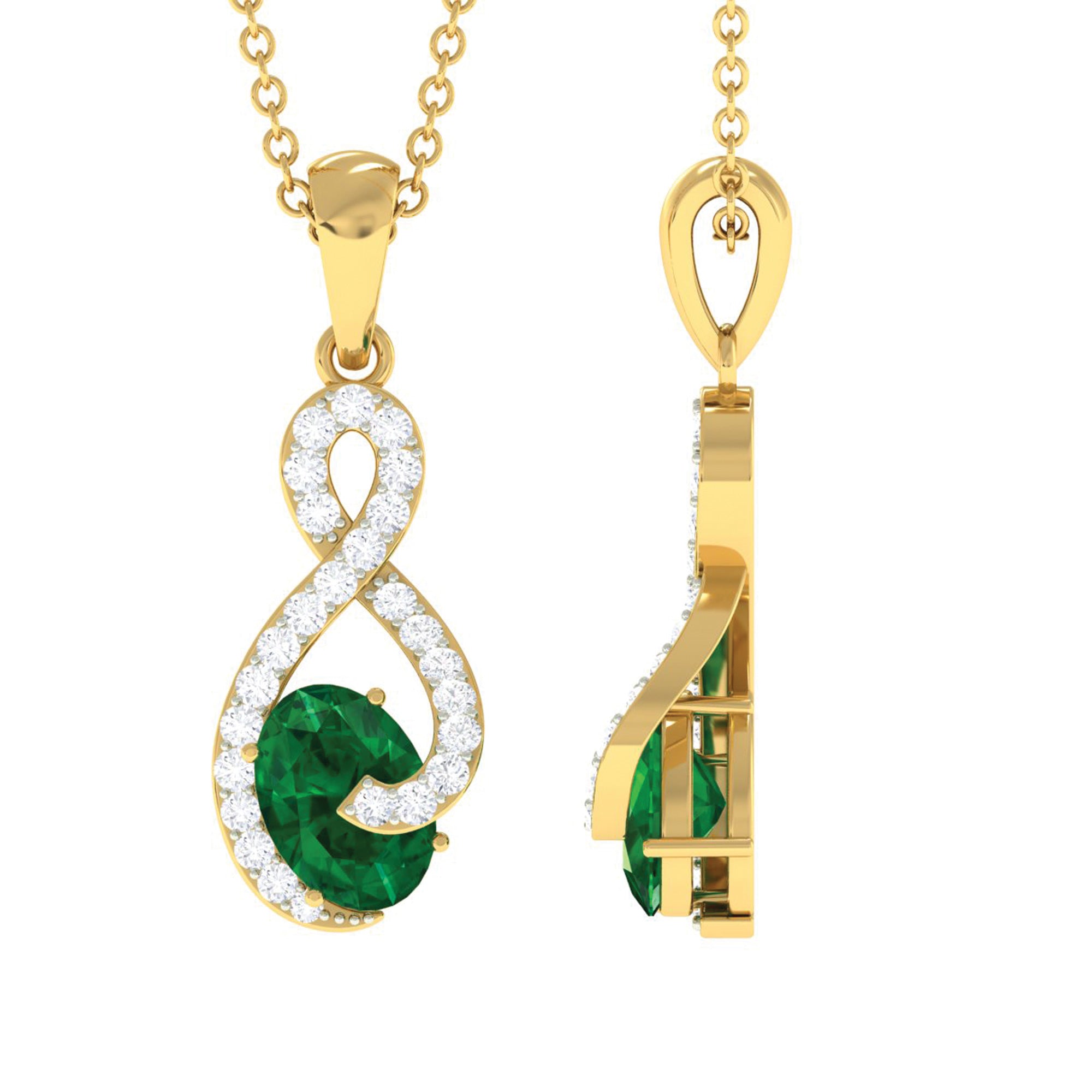 Natural 0.7 Carat Emerald Infinity Pendant Necklace with Diamond AAA - Rosec Jewels