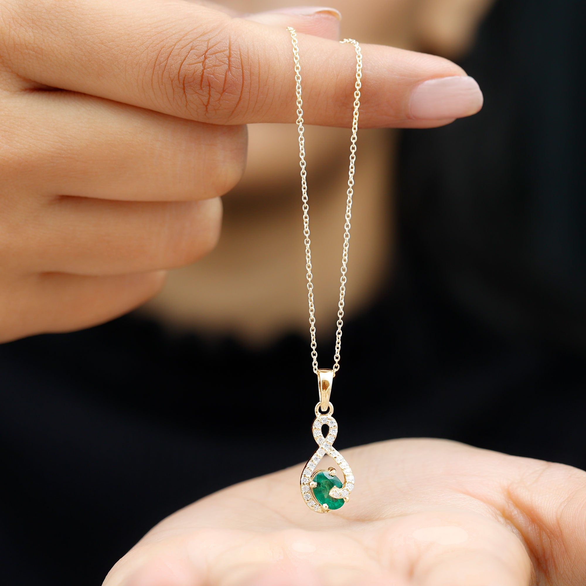 Natural 0.7 Carat Emerald Infinity Pendant Necklace with Diamond AAA - Rosec Jewels