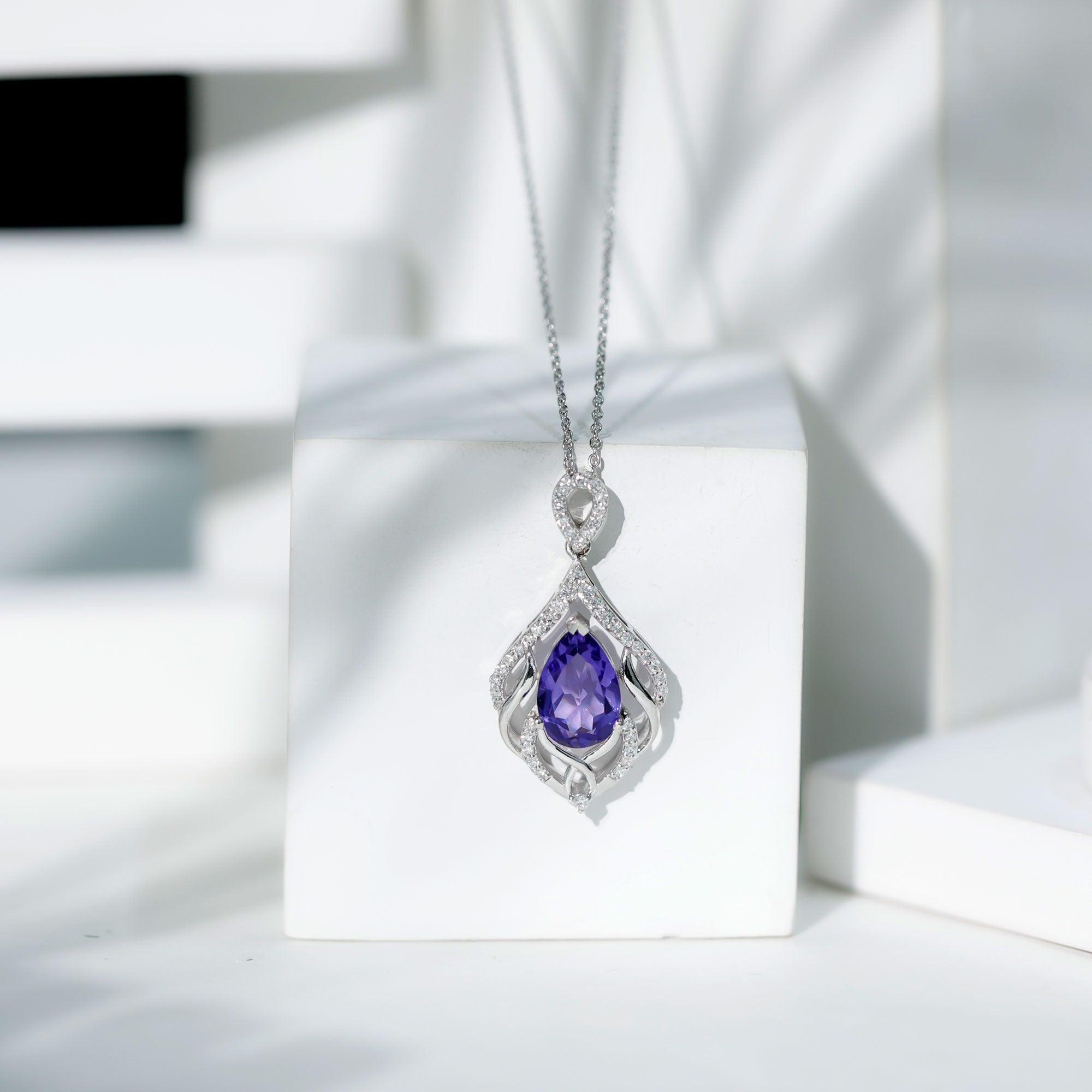 Lab Grown Blue Sapphire Designer Bridal Necklace with Diamond AAAA - Rosec Jewels