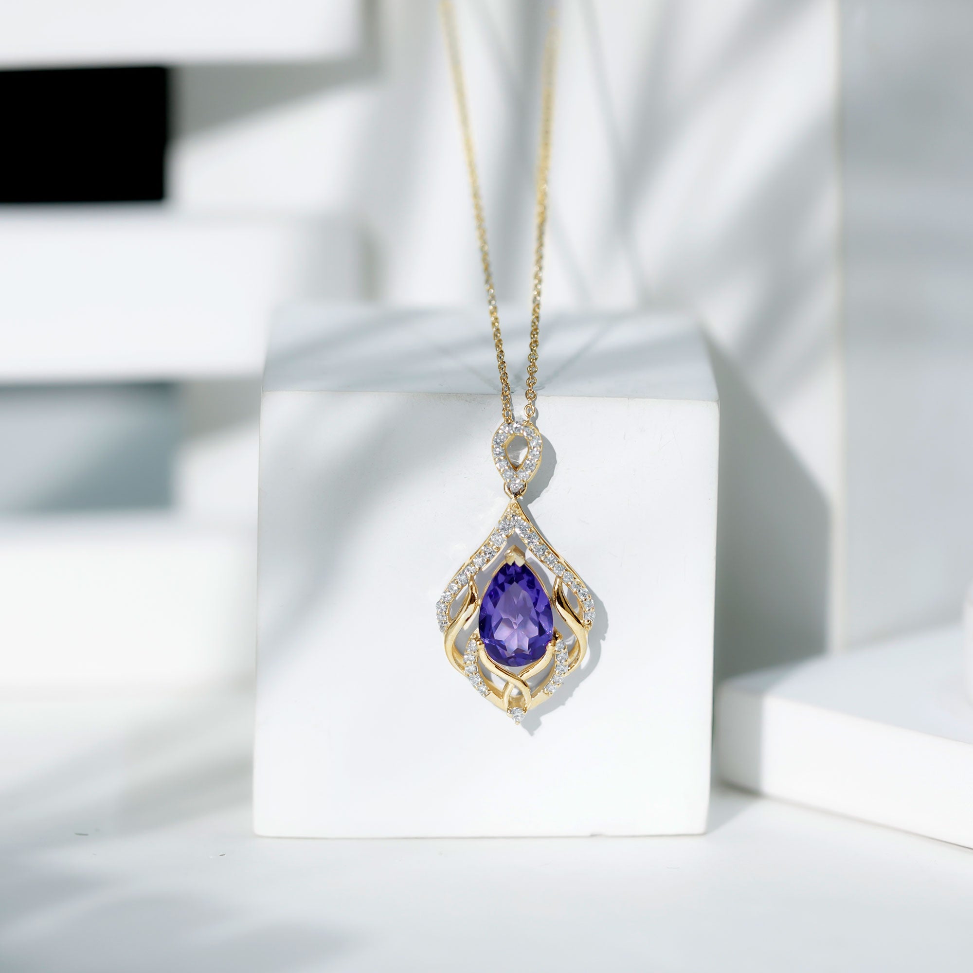 Lab Grown Blue Sapphire Designer Bridal Necklace with Diamond AAAA - Rosec Jewels