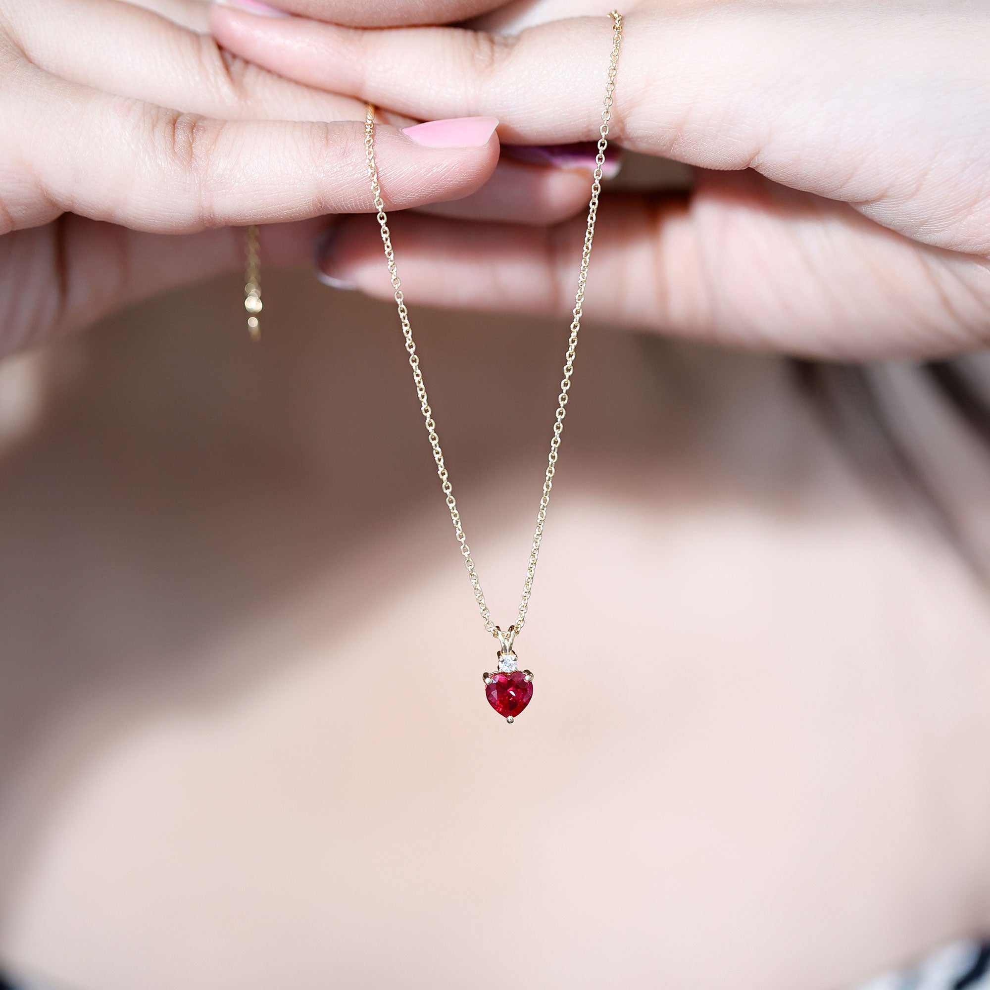 0.9 Carat Certified Lab Grown Ruby Heart Necklace with Diamond AAAA - Rosec Jewels