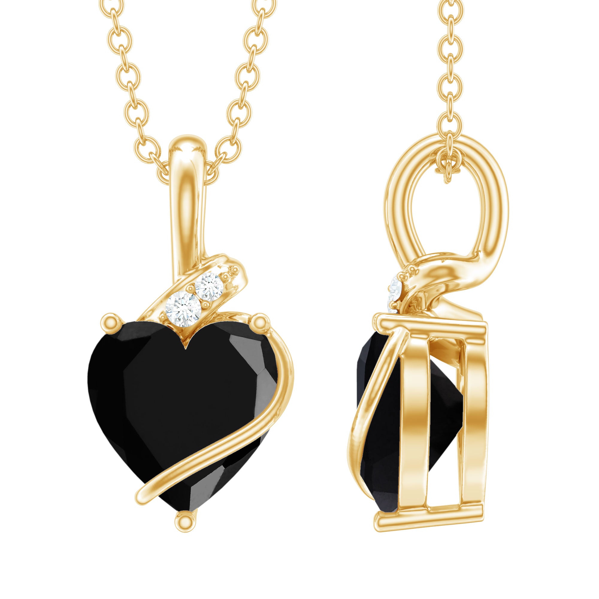 Certified 8 MM Lab Grown Black Diamond Heart Necklace AAAA ( Synthetic ) - Rosec Jewels