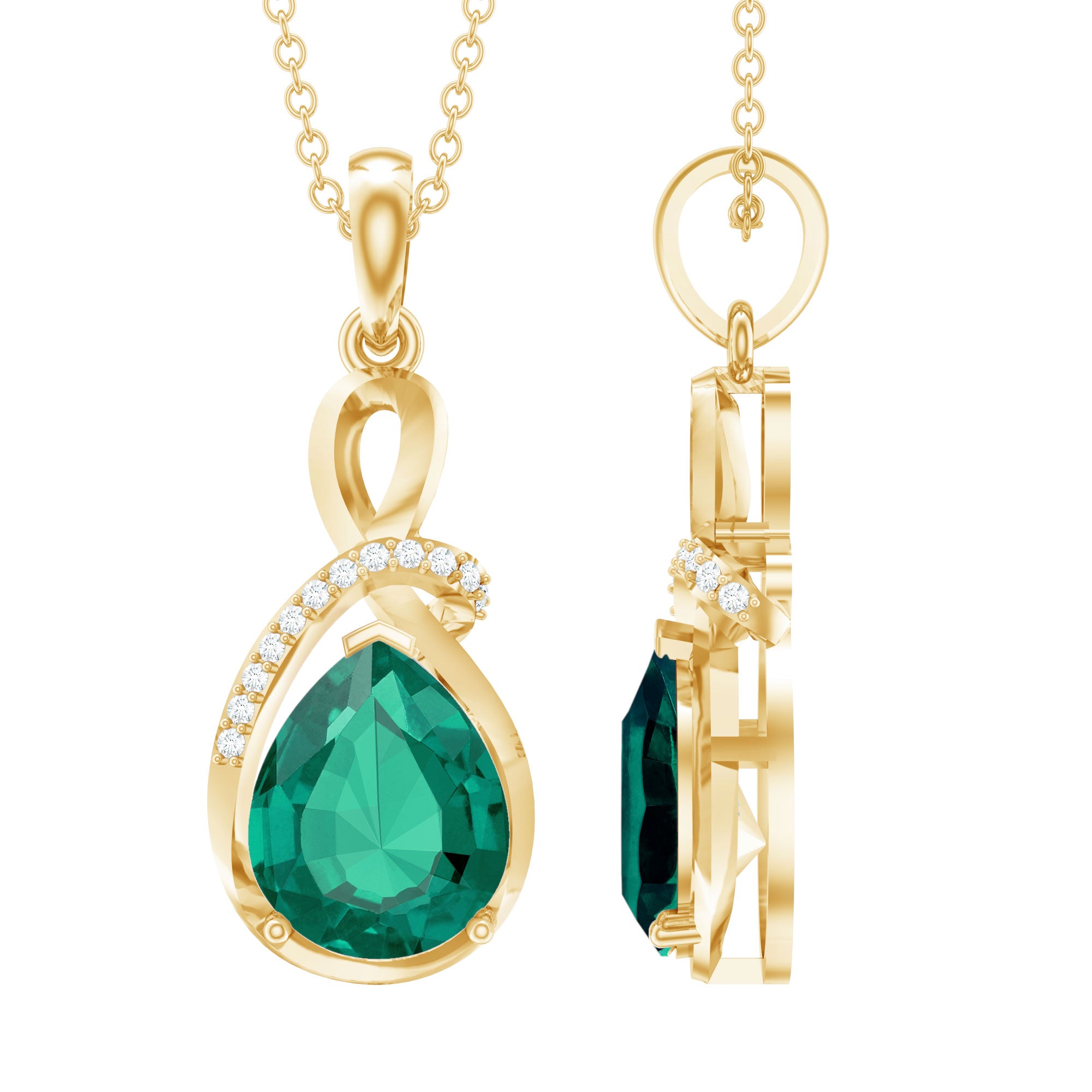 Certified Lab Grown Emerald Designer Necklace with Diamond AAAA - Rosec Jewels