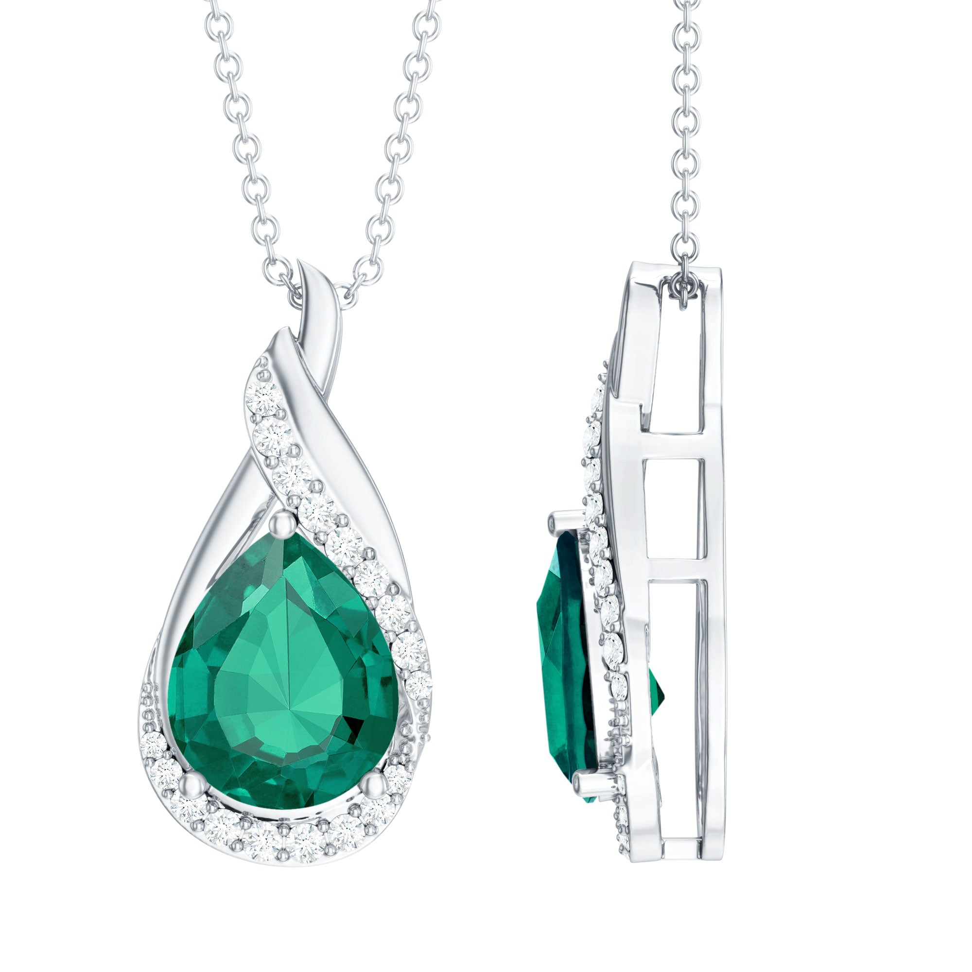 Lab Grown Emerald Vintage Inspired Necklace with Diamond AAAA - Rosec Jewels
