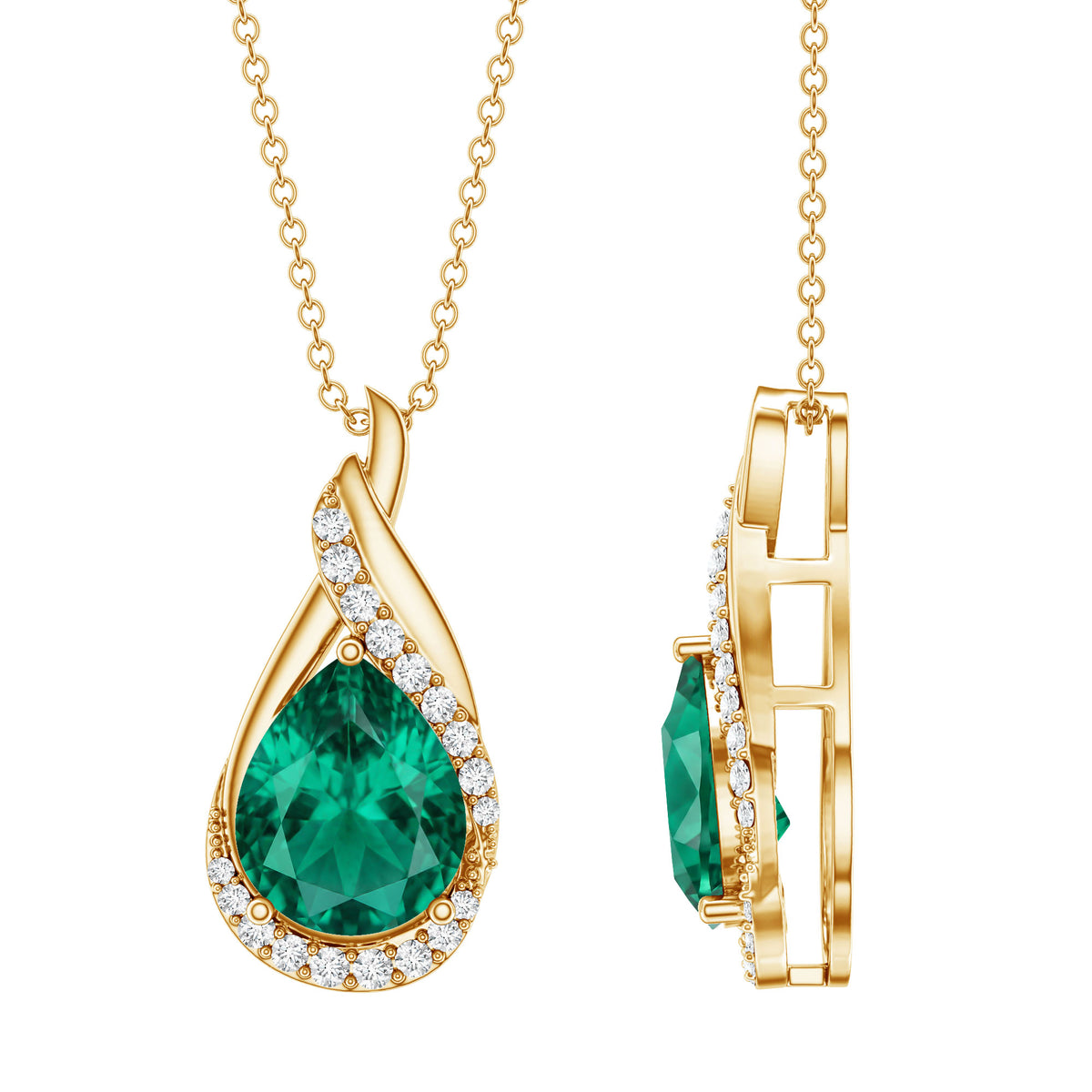 Lab Grown Emerald Vintage Inspired Necklace with Diamond AAAA - Rosec Jewels