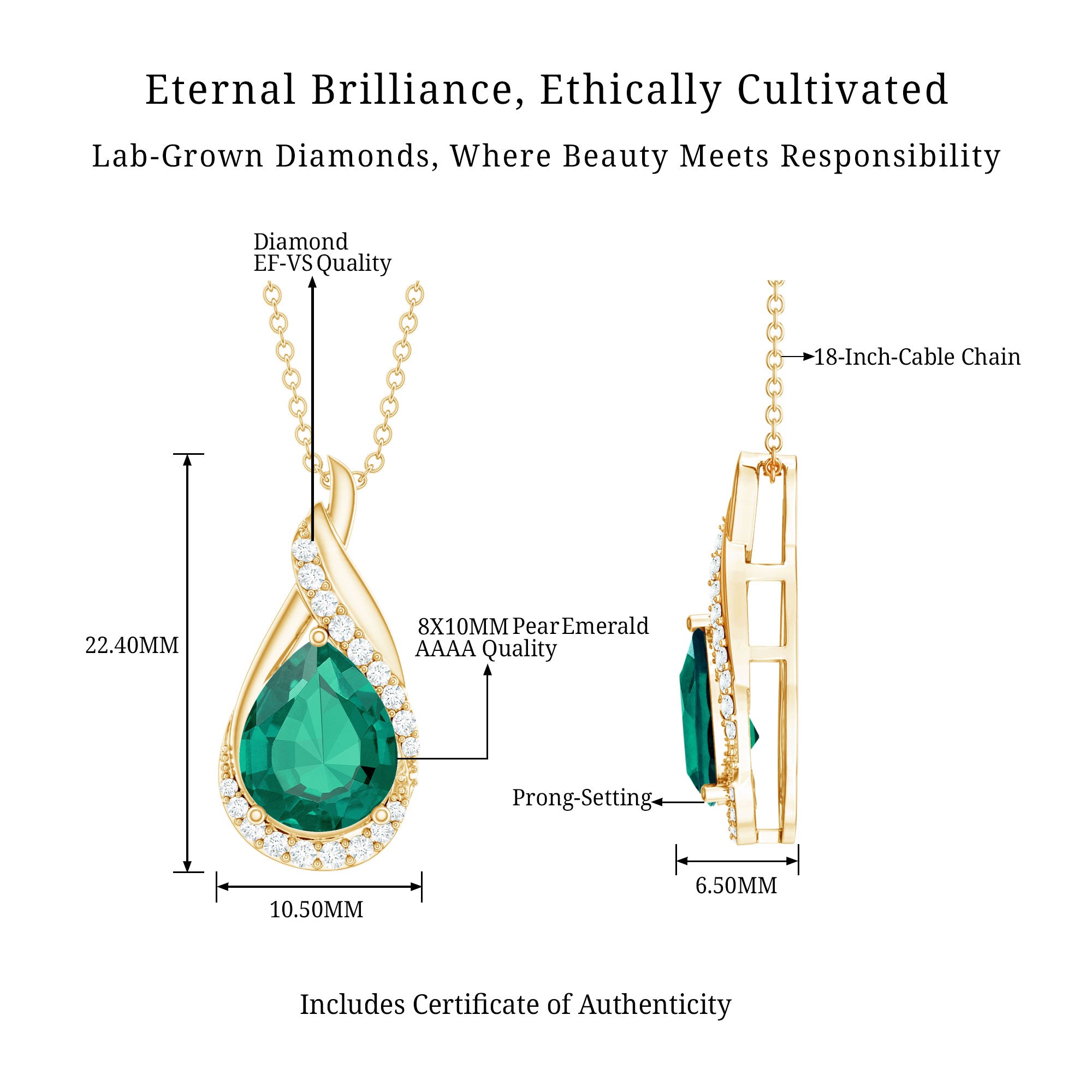 Lab Grown Emerald Vintage Inspired Necklace with Diamond AAAA - Rosec Jewels