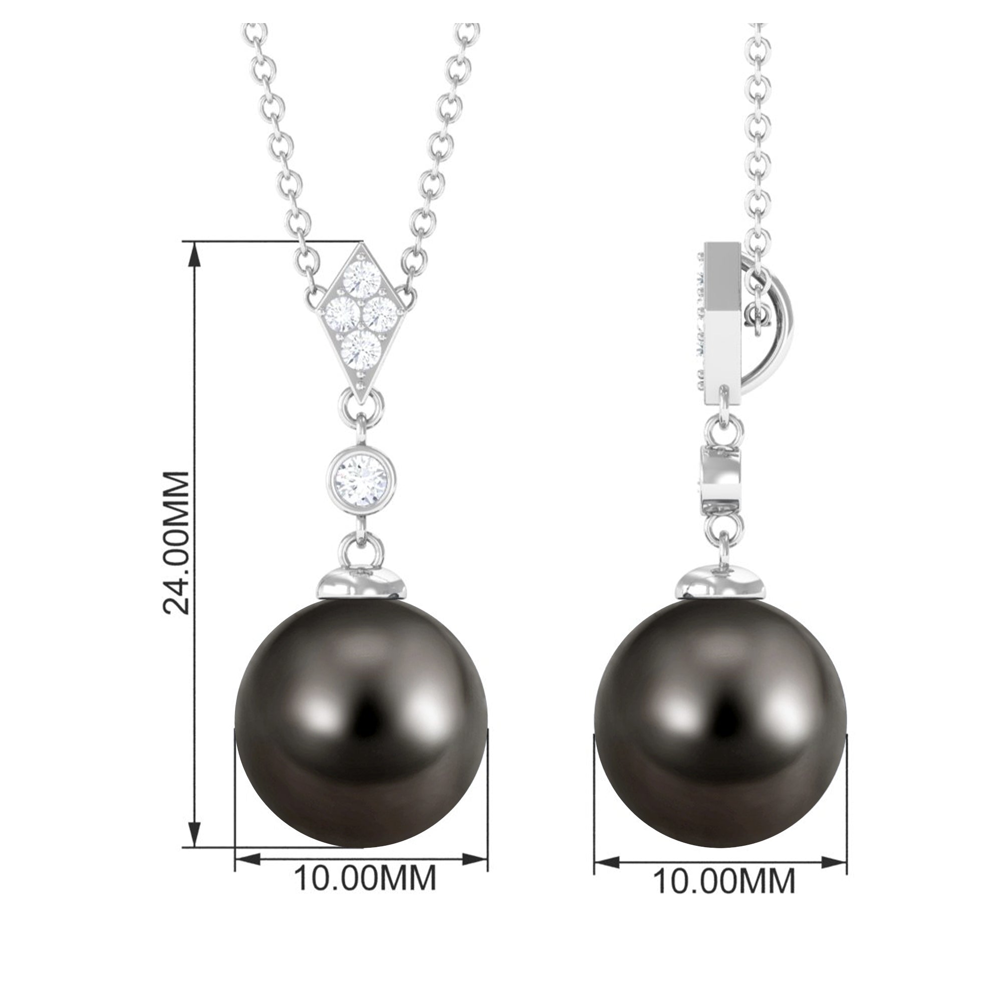 8 Carat Natural Tahitian Black Pearl Dangle Pendant with Diamond AAA - Rosec Jewels