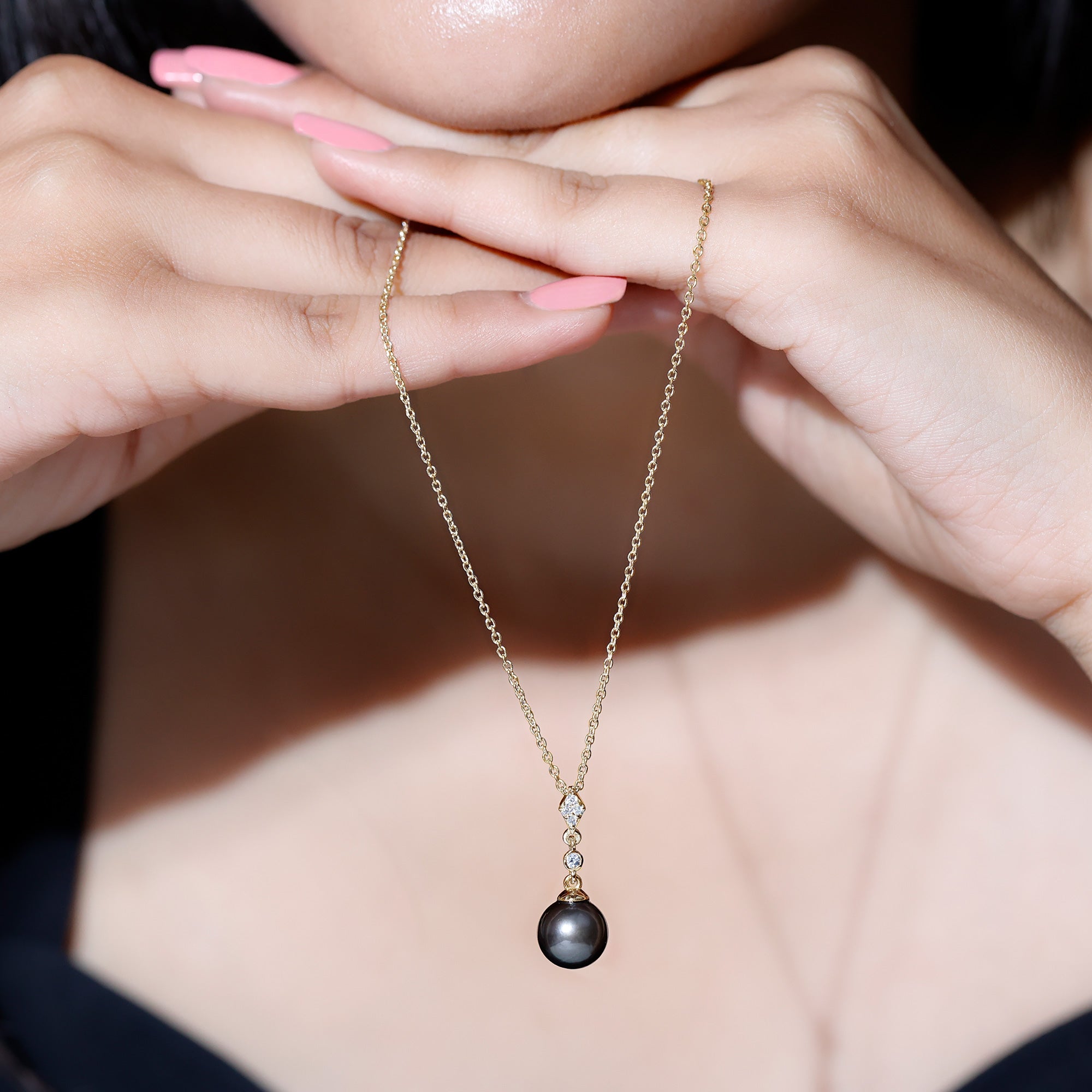 8 Carat Natural Tahitian Black Pearl Dangle Pendant with Diamond AAA - Rosec Jewels