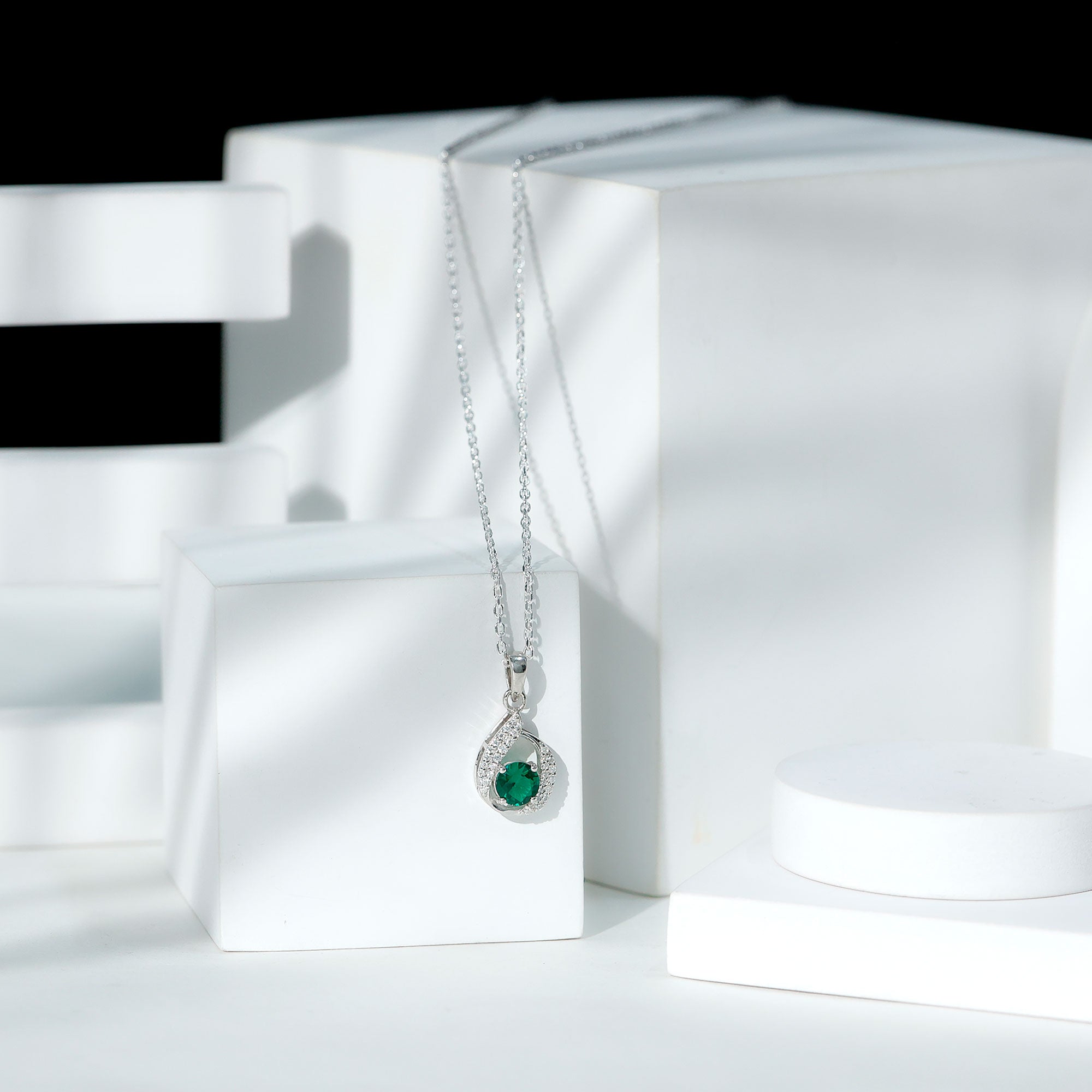 Certified 0.8 Carat Lab Grown Emerald Drop Necklace with Silver Chain AAAA 92.5 Sterling Silver - Rosec Jewels