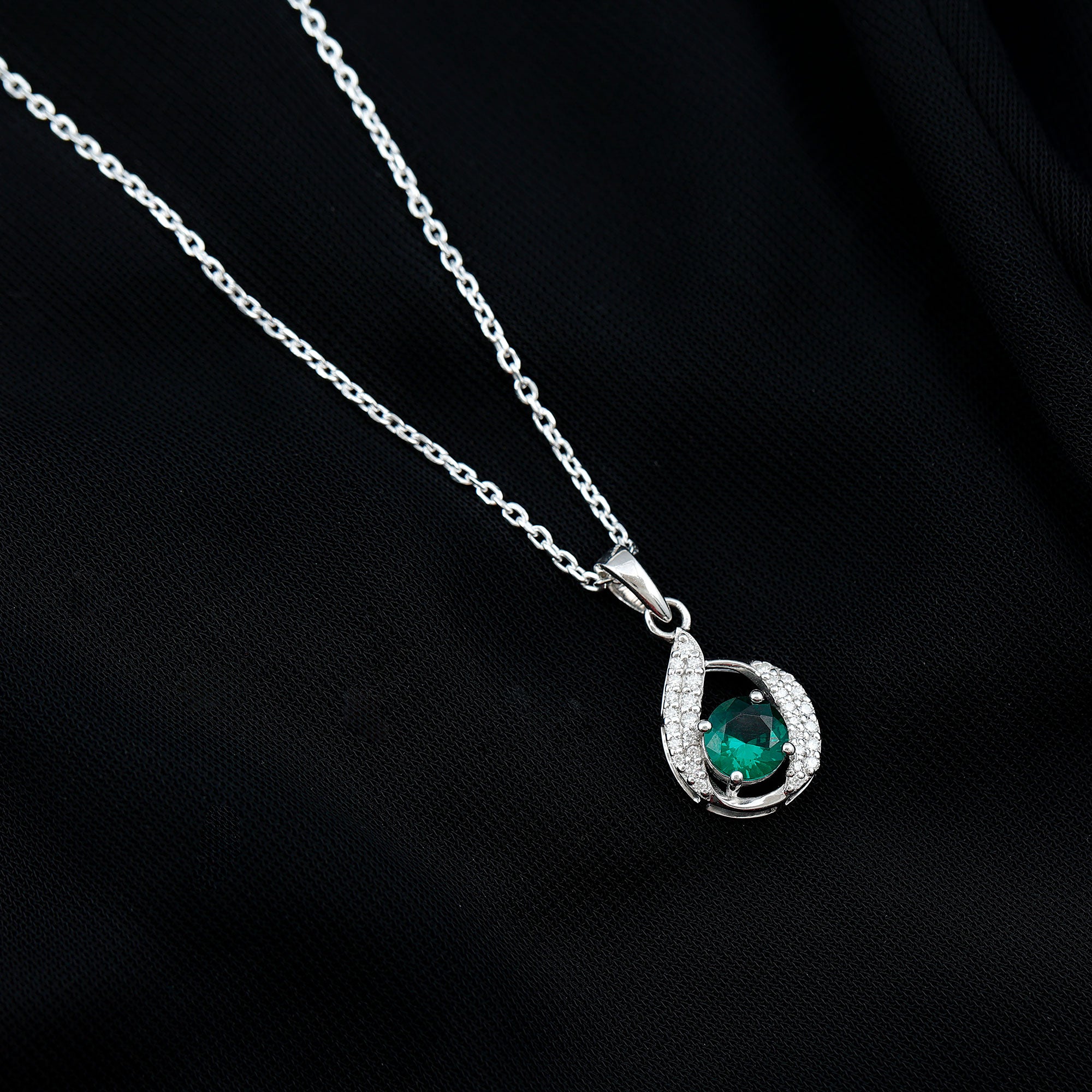Certified 0.8 Carat Lab Grown Emerald Drop Necklace with Silver Chain AAAA 92.5 Sterling Silver - Rosec Jewels