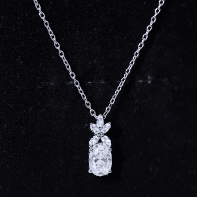 5X7 MM Oval Shaped Lab Grown Diamond Flower Pendant Lab - ( EF-VS ) - Rosec Jewels