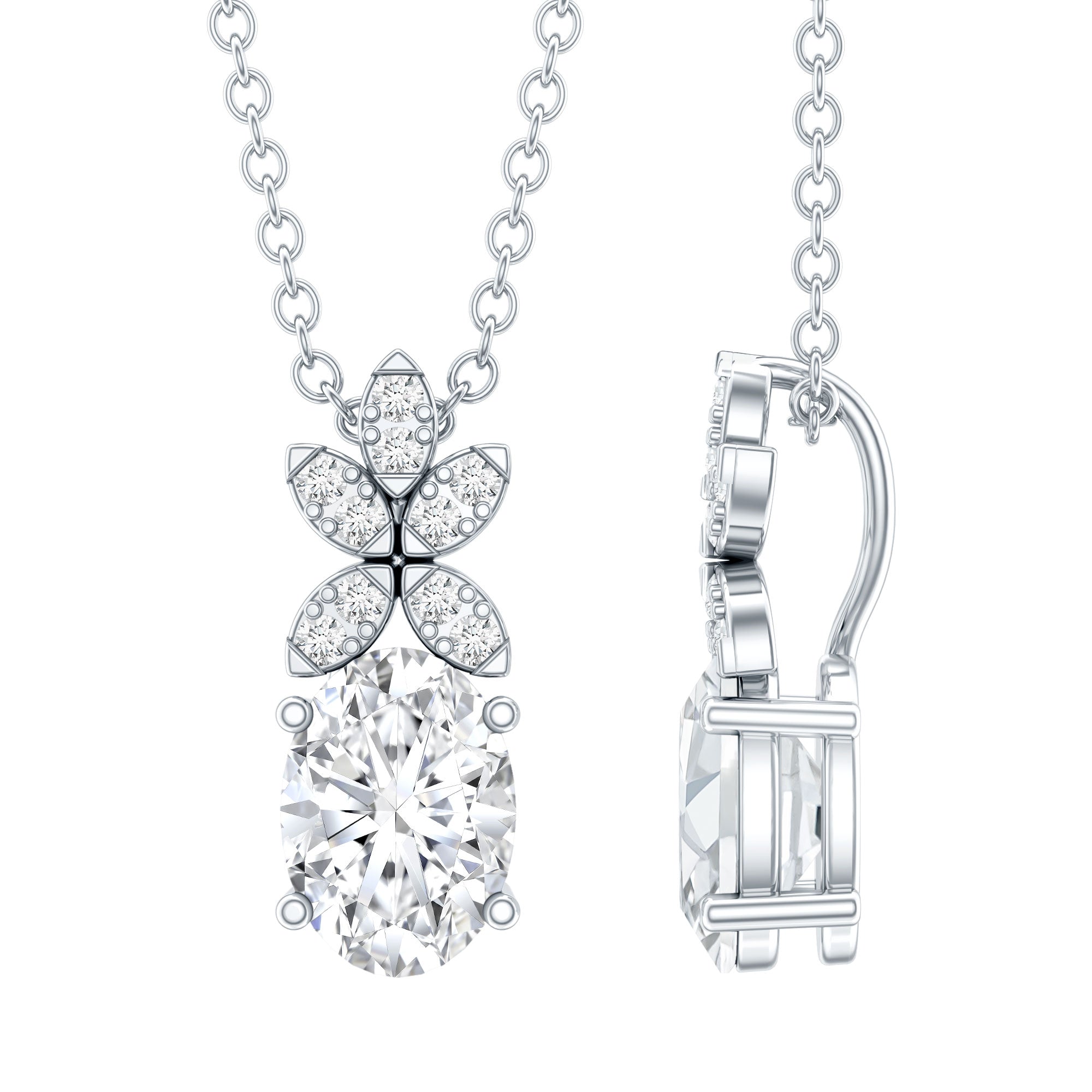 5X7 MM Oval Shaped Lab Grown Diamond Flower Pendant Lab - ( EF-VS ) - Rosec Jewels