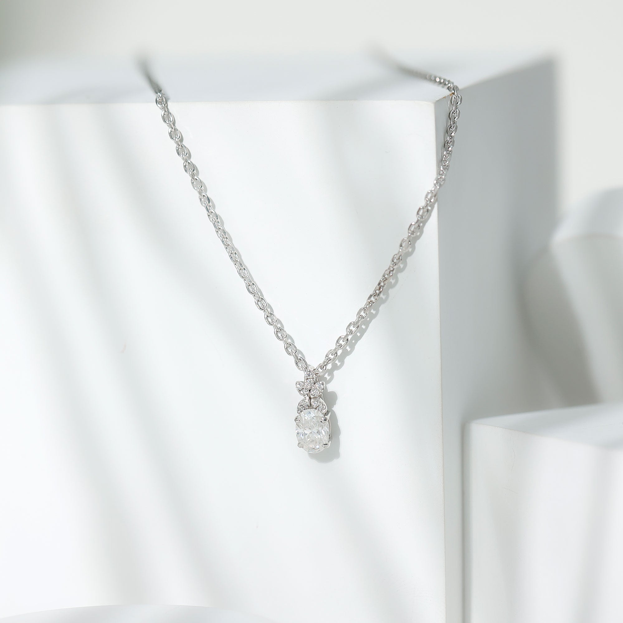 5X7 MM Oval Shaped Lab Grown Diamond Flower Pendant Lab - ( EF-VS ) - Rosec Jewels