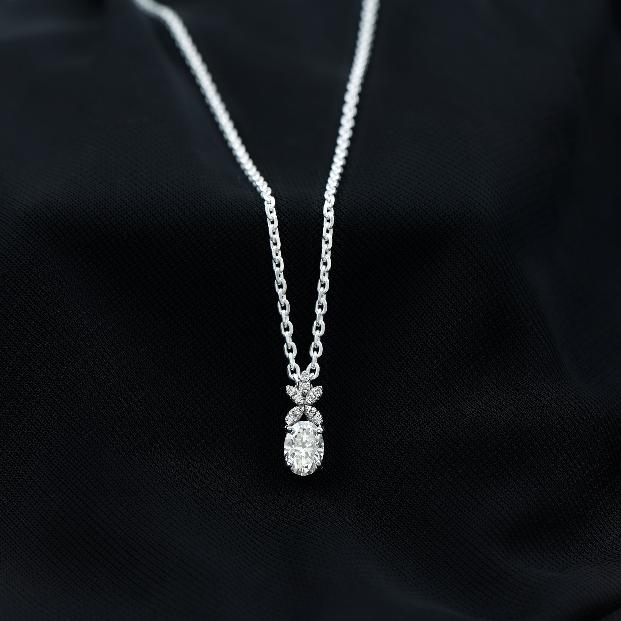 5X7 MM Oval Shaped Lab Grown Diamond Flower Pendant Lab - ( EF-VS ) - Rosec Jewels