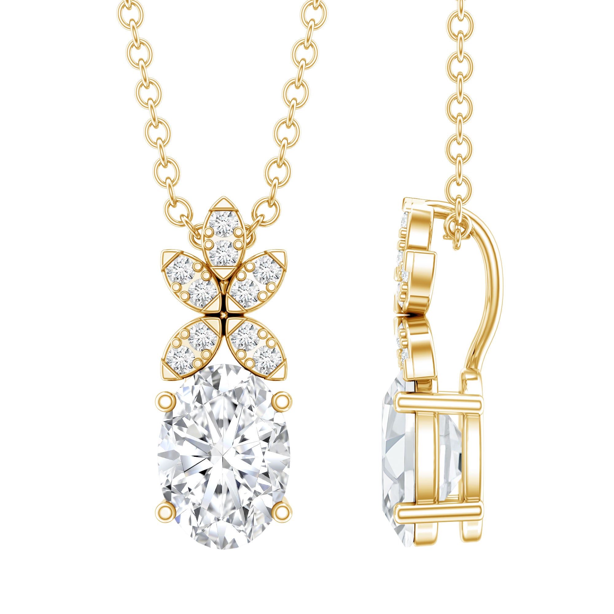 5X7 MM Oval Shaped Lab Grown Diamond Flower Pendant Lab - ( EF-VS ) - Rosec Jewels