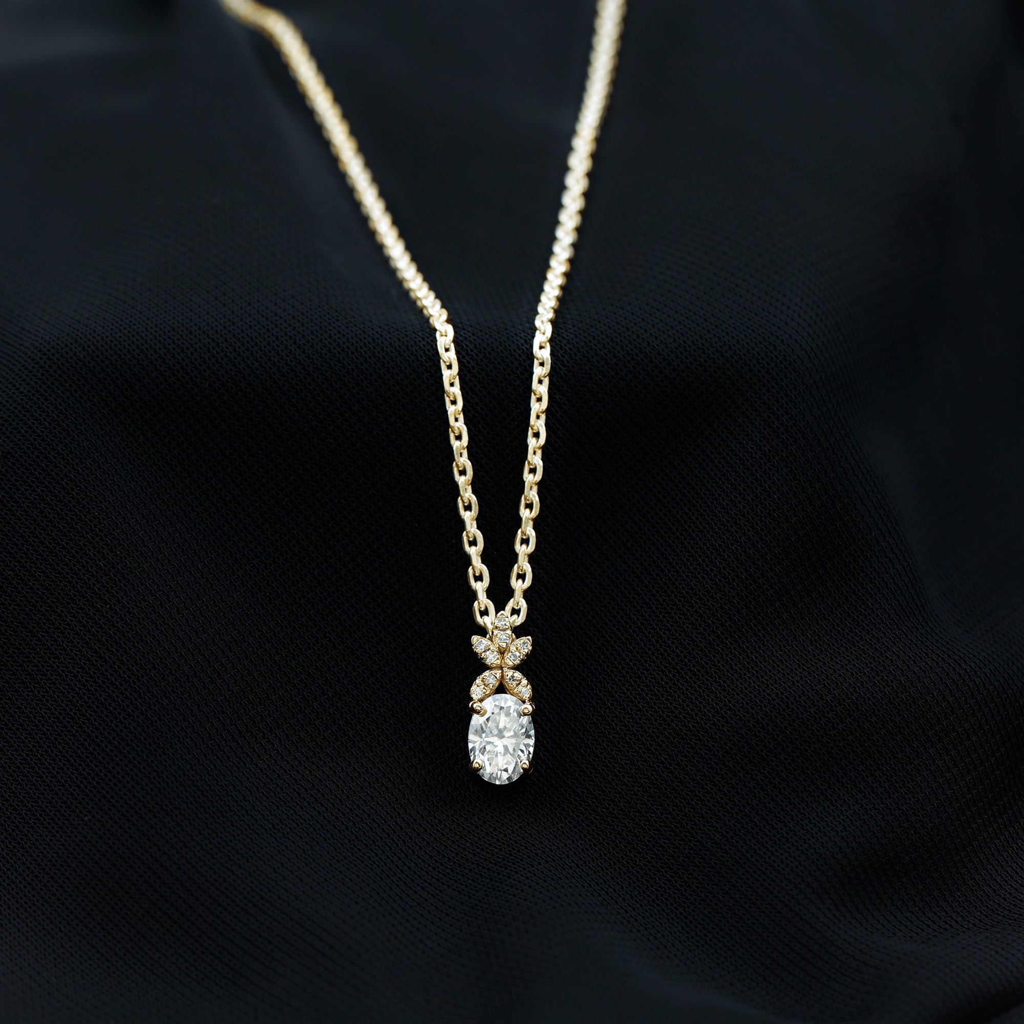 5X7 MM Oval Shaped Lab Grown Diamond Flower Pendant Lab - ( EF-VS ) - Rosec Jewels