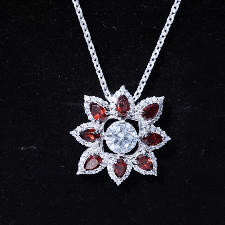 Certified Lab Grown Diamond Flower Pendant With Garnet Lab - ( EF-VS ) - Rosec Jewels