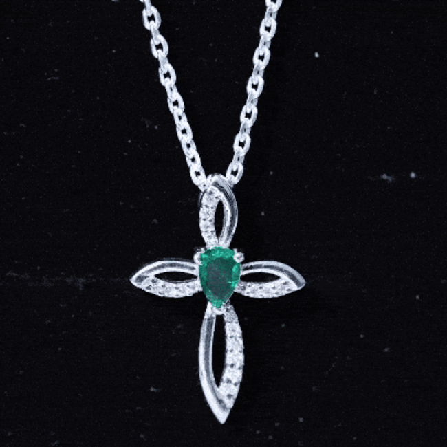 Pear Cut Emerald Cross Pendant With Lab Grown Diamond AAA - Rosec Jewels