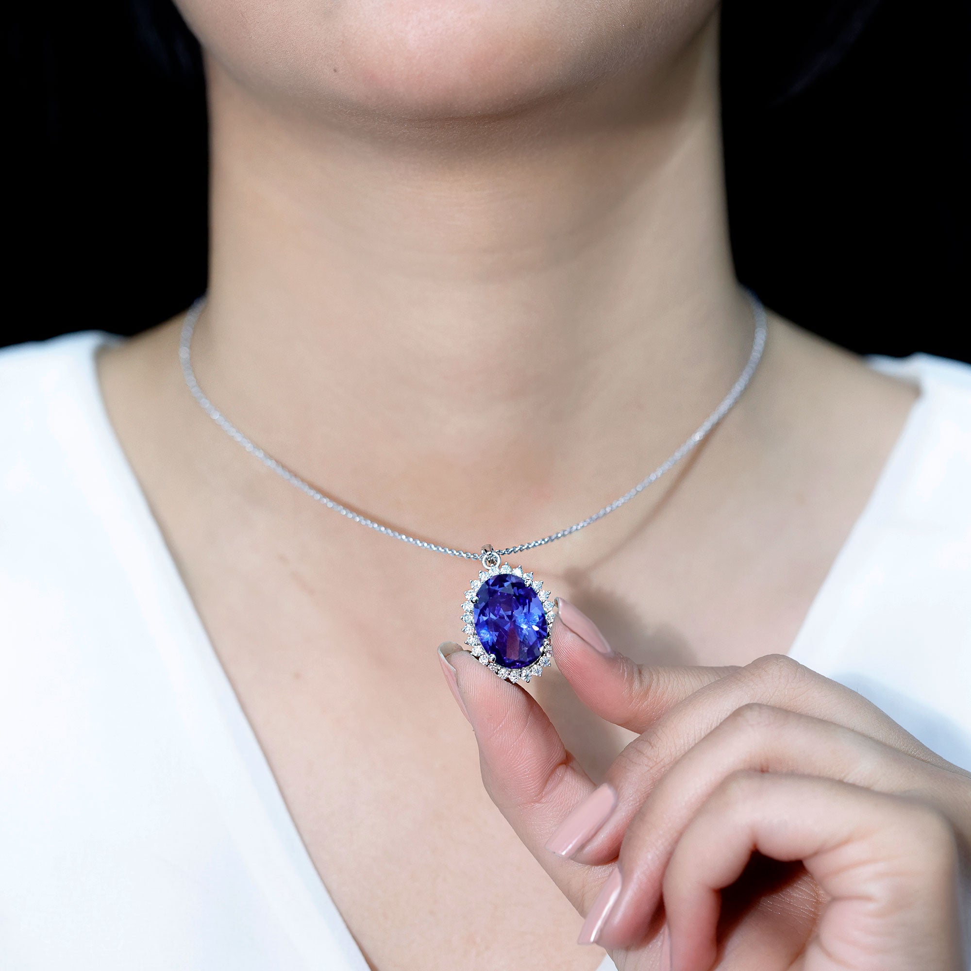Certified 14 Carat Lab Grown Blue Sapphire Bridal Necklace With Silver Chain AAAA 92.5 Sterling Silver - Rosec Jewels