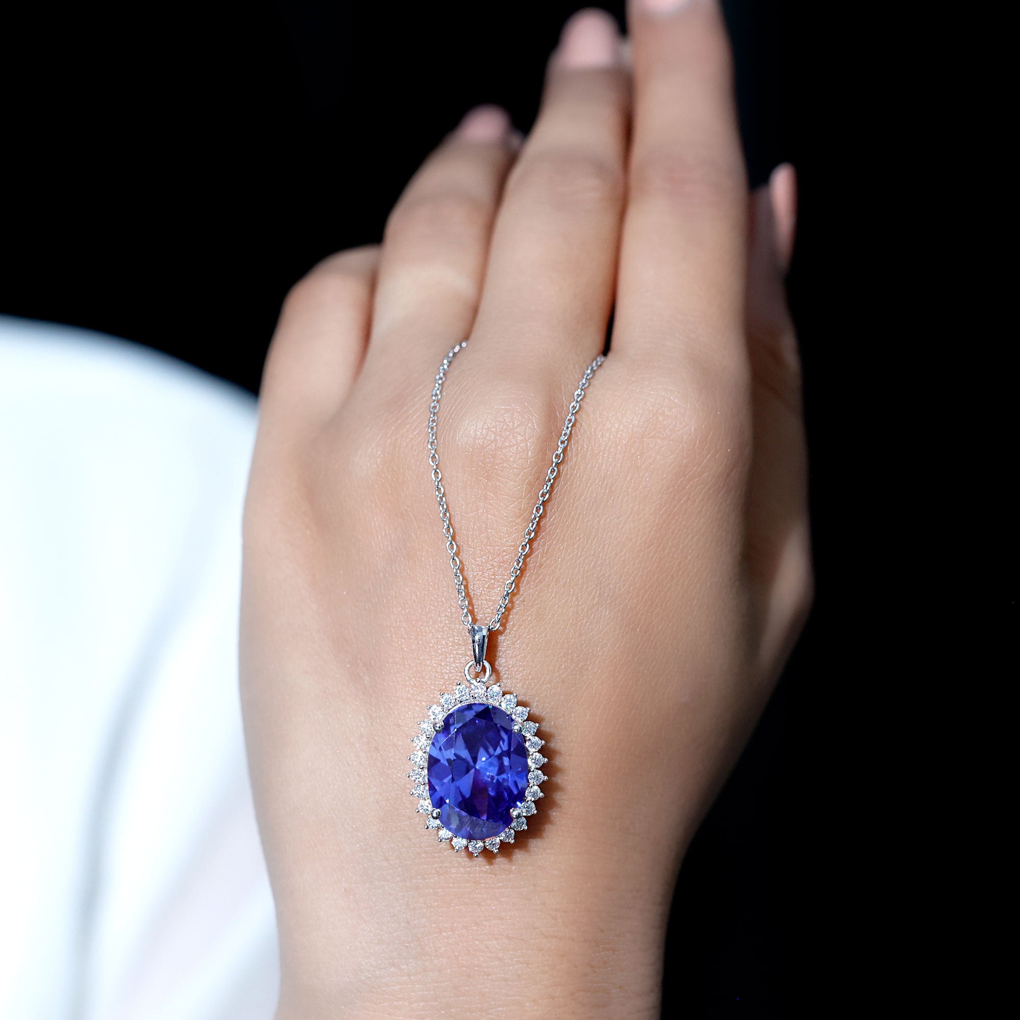 Certified 14 Carat Lab Grown Blue Sapphire Bridal Necklace With Silver Chain AAAA 92.5 Sterling Silver - Rosec Jewels