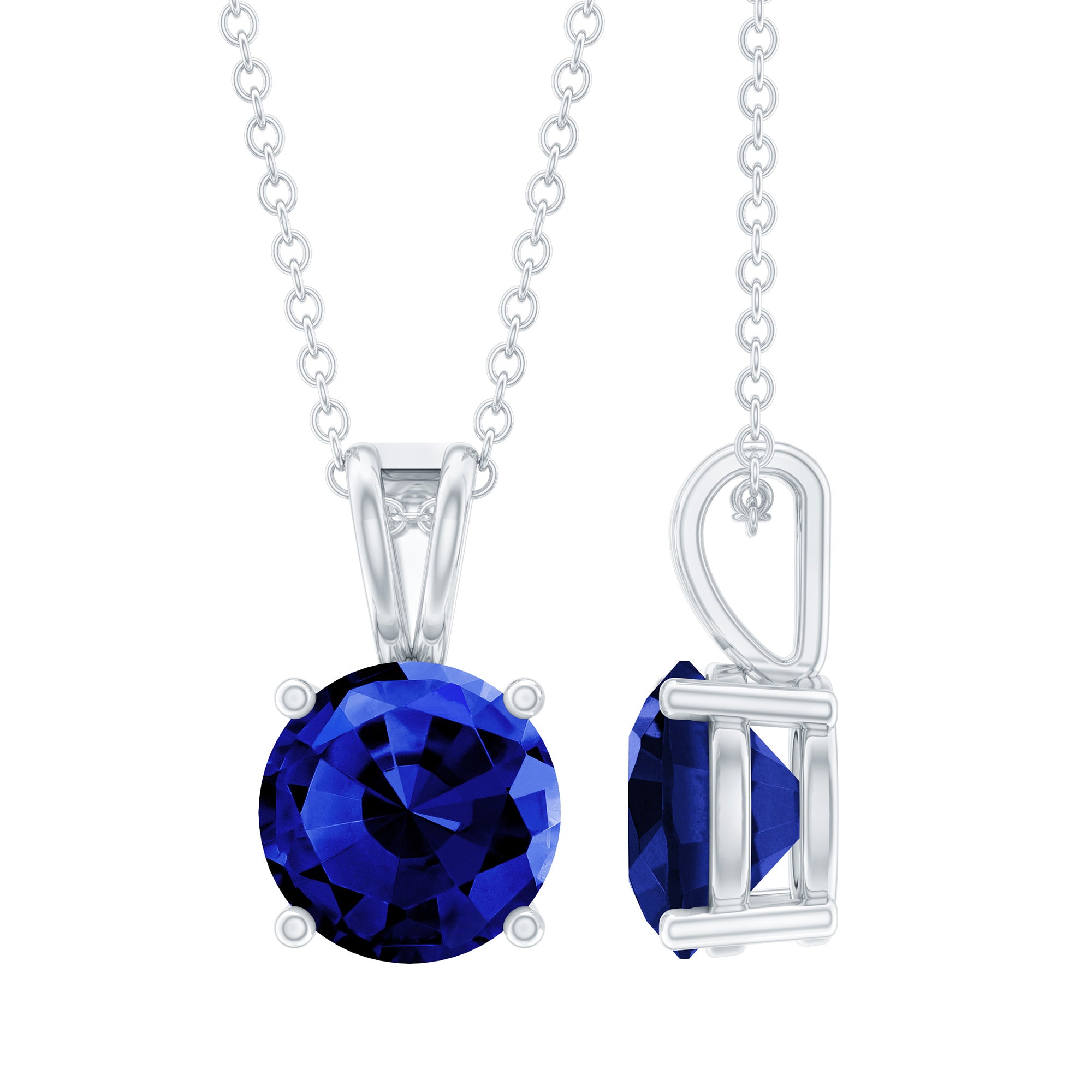 Certified 2.7 Carat Lab Blue Sapphire Solitaire Necklace With Silver Chain AAAA 92.5 Sterling Silver - Rosec Jewels