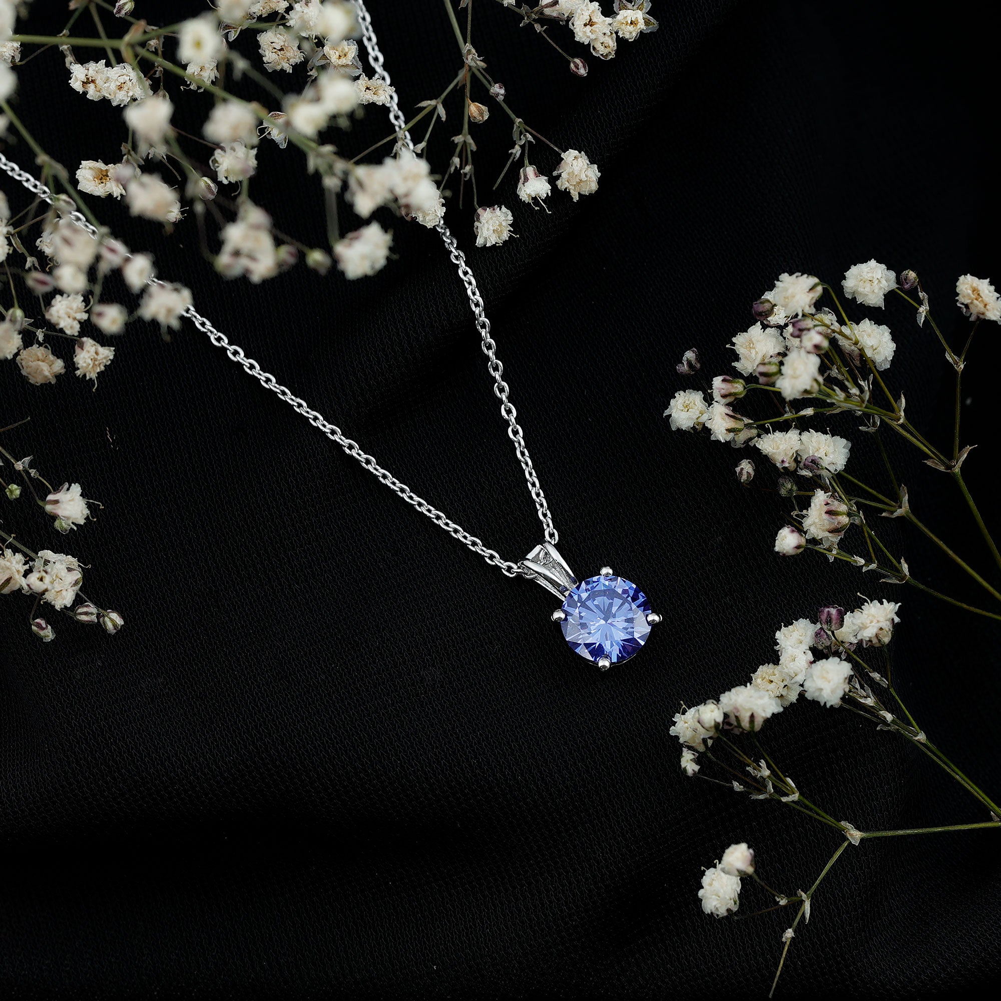 Certified 2.7 Carat Lab Blue Sapphire Solitaire Necklace With Silver Chain AAAA 92.5 Sterling Silver - Rosec Jewels