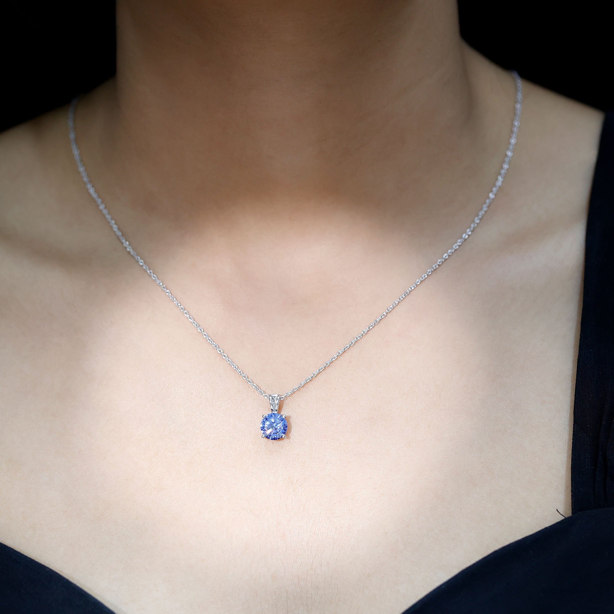 Certified 2.7 Carat Lab Blue Sapphire Solitaire Necklace With Silver Chain AAAA 92.5 Sterling Silver - Rosec Jewels