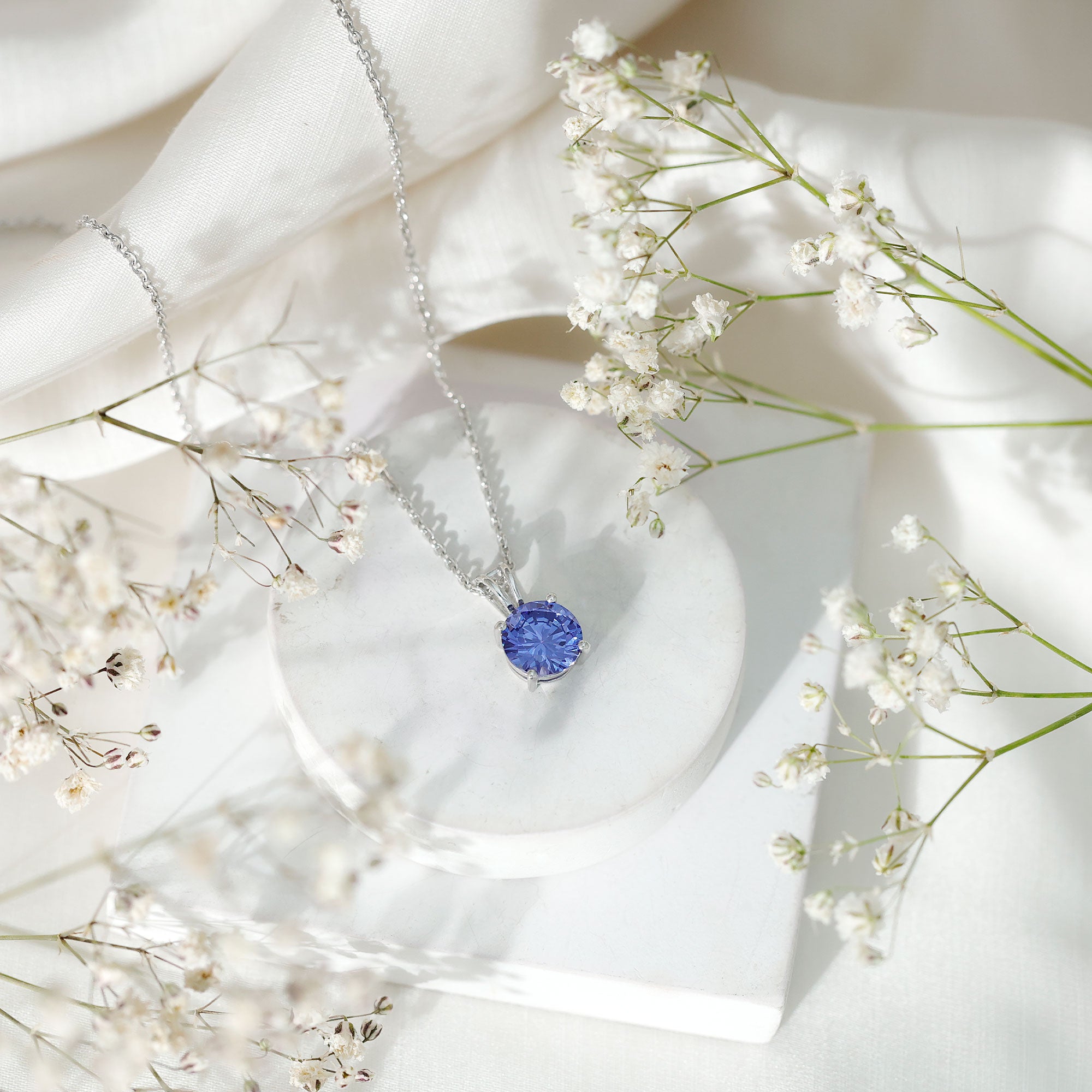 Certified 2.7 Carat Lab Blue Sapphire Solitaire Necklace With Silver Chain AAAA 92.5 Sterling Silver - Rosec Jewels