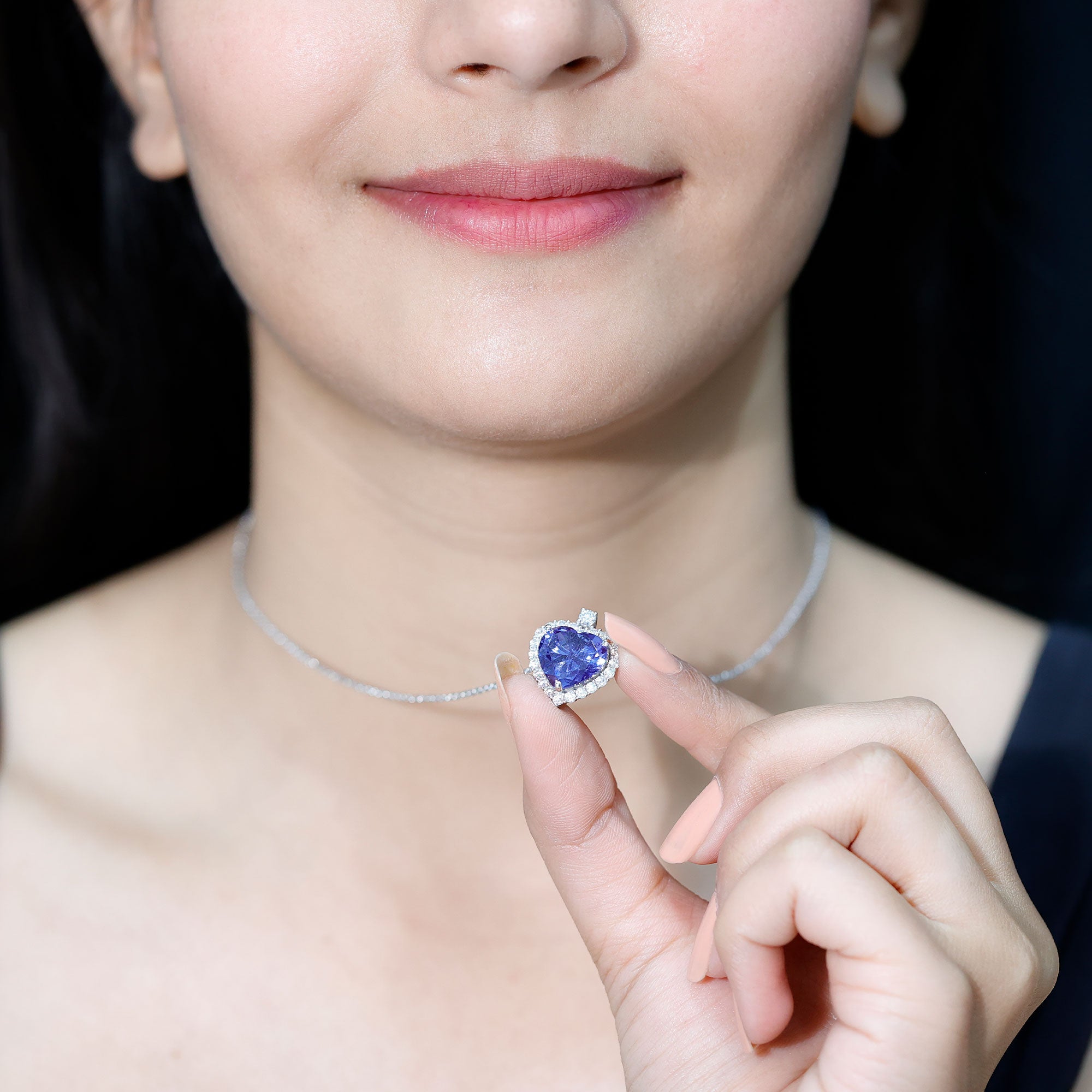 5.6 Carat Lab Grown Blue Sapphire Heart of The Ocean Necklace With Chain AAAA 92.5 Sterling Silver - Rosec Jewels