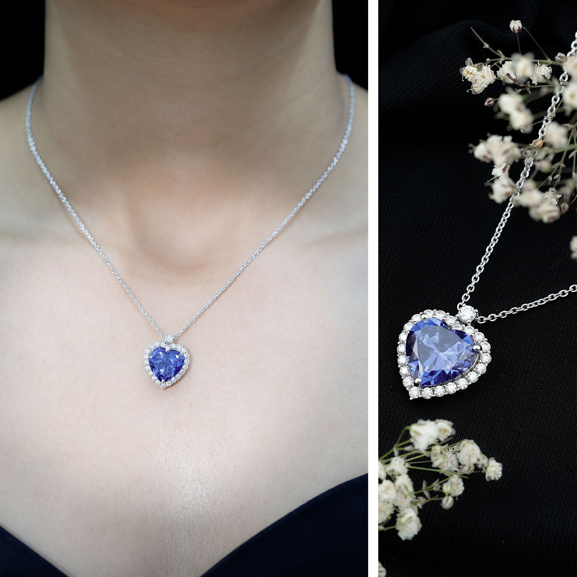 5.6 Carat Lab Grown Blue Sapphire Heart of The Ocean Necklace With Chain AAAA 92.5 Sterling Silver - Rosec Jewels
