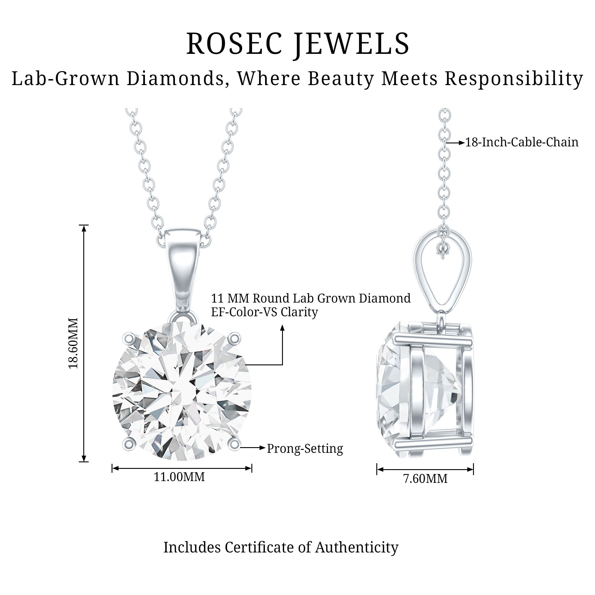 5 Carat IGI Certified Lab Grown Diamond Bridal Necklace Lab - ( E-VS1 ) - Rosec Jewels