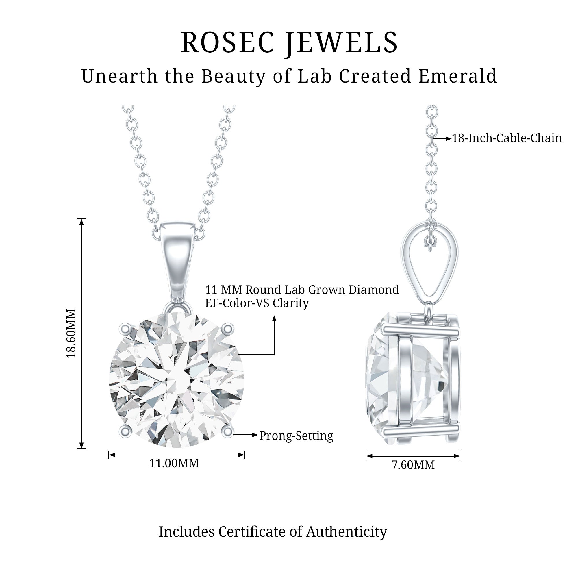 Rosec Jewels-5 Carat IGI Certified Lab Grown Diamond Bridal Necklace
