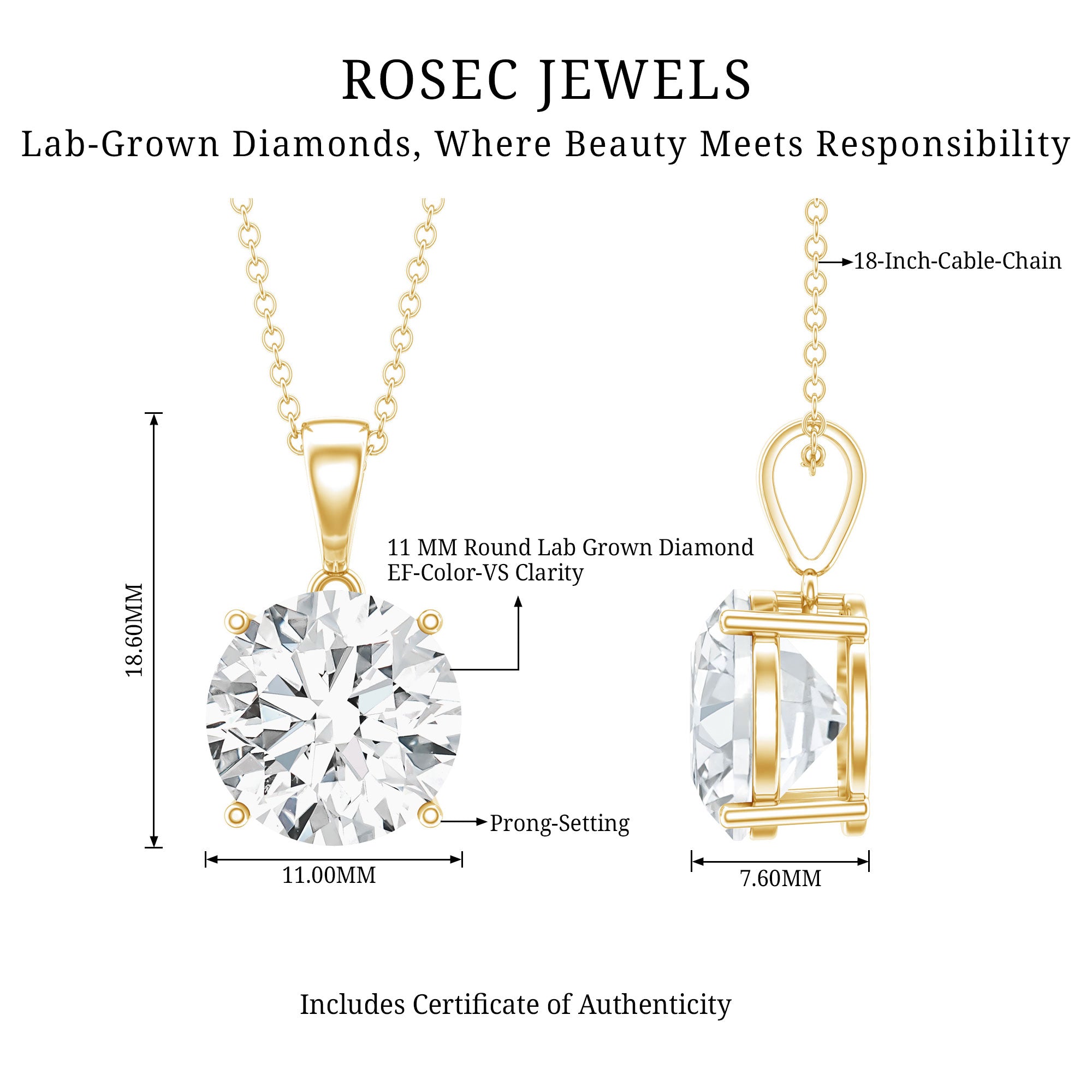 5 Carat IGI Certified Lab Grown Diamond Bridal Necklace Lab - ( E-VS1 ) - Rosec Jewels