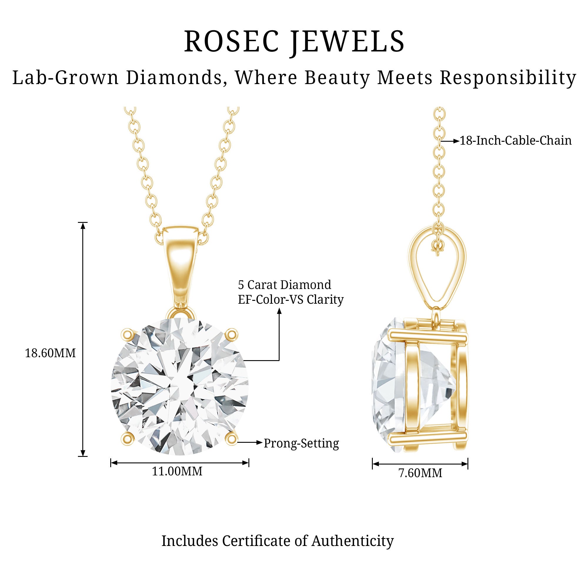 5 Carat IGI Certified Lab Grown Diamond Bridal Necklace Lab - ( E-VS1 ) - Rosec Jewels