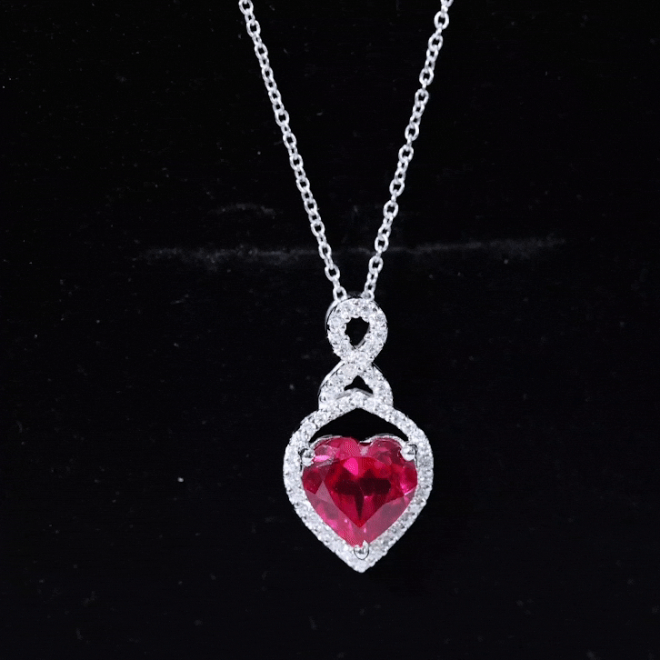 Certified Lab Created Ruby Heart Infinity Necklace With Chain AAAA - Rosec Jewels