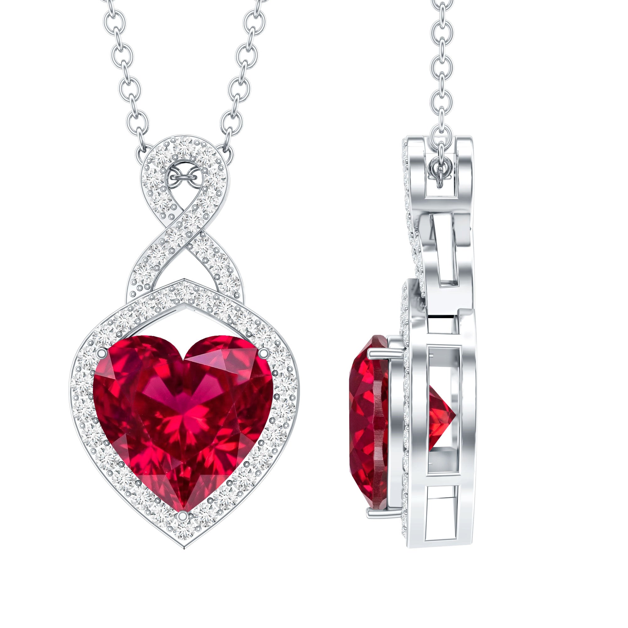 AAAA Quality 2 Carat Lab Grown Ruby Heart Infinity Necklace with Silver Chain AAAA 92.5 Sterling Silver - Rosec Jewels