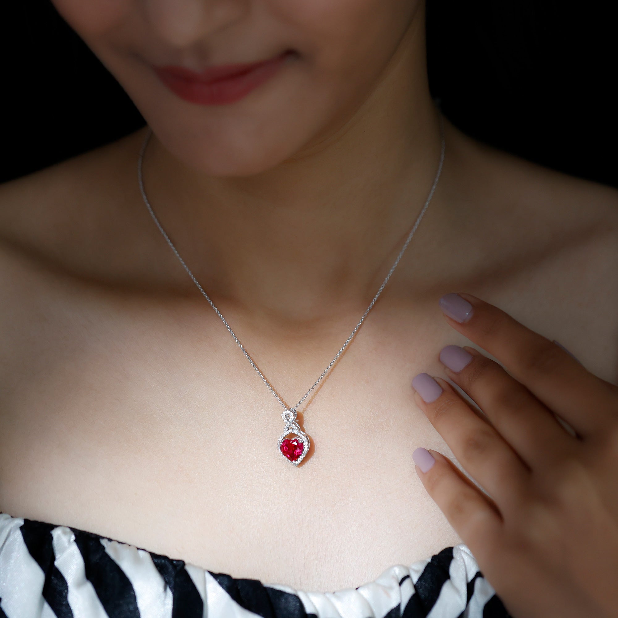 AAAA Quality 2 Carat Lab Grown Ruby Heart Infinity Necklace with Silver Chain AAAA 92.5 Sterling Silver - Rosec Jewels