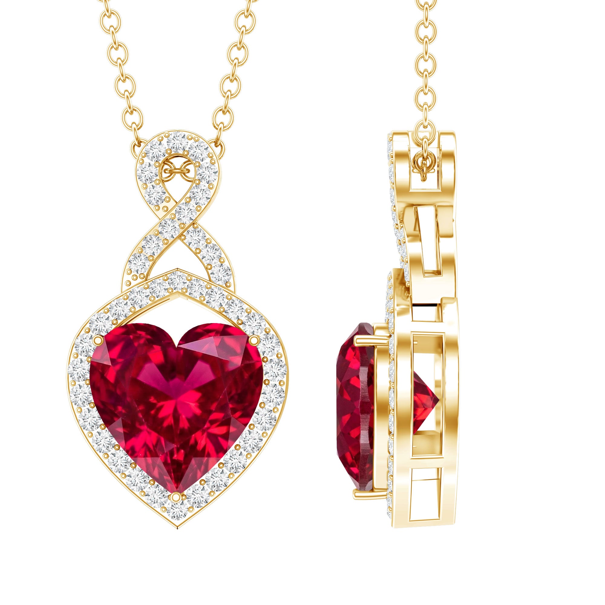 Certified Lab Created Ruby Heart Infinity Necklace With Chain AAAA - Rosec Jewels