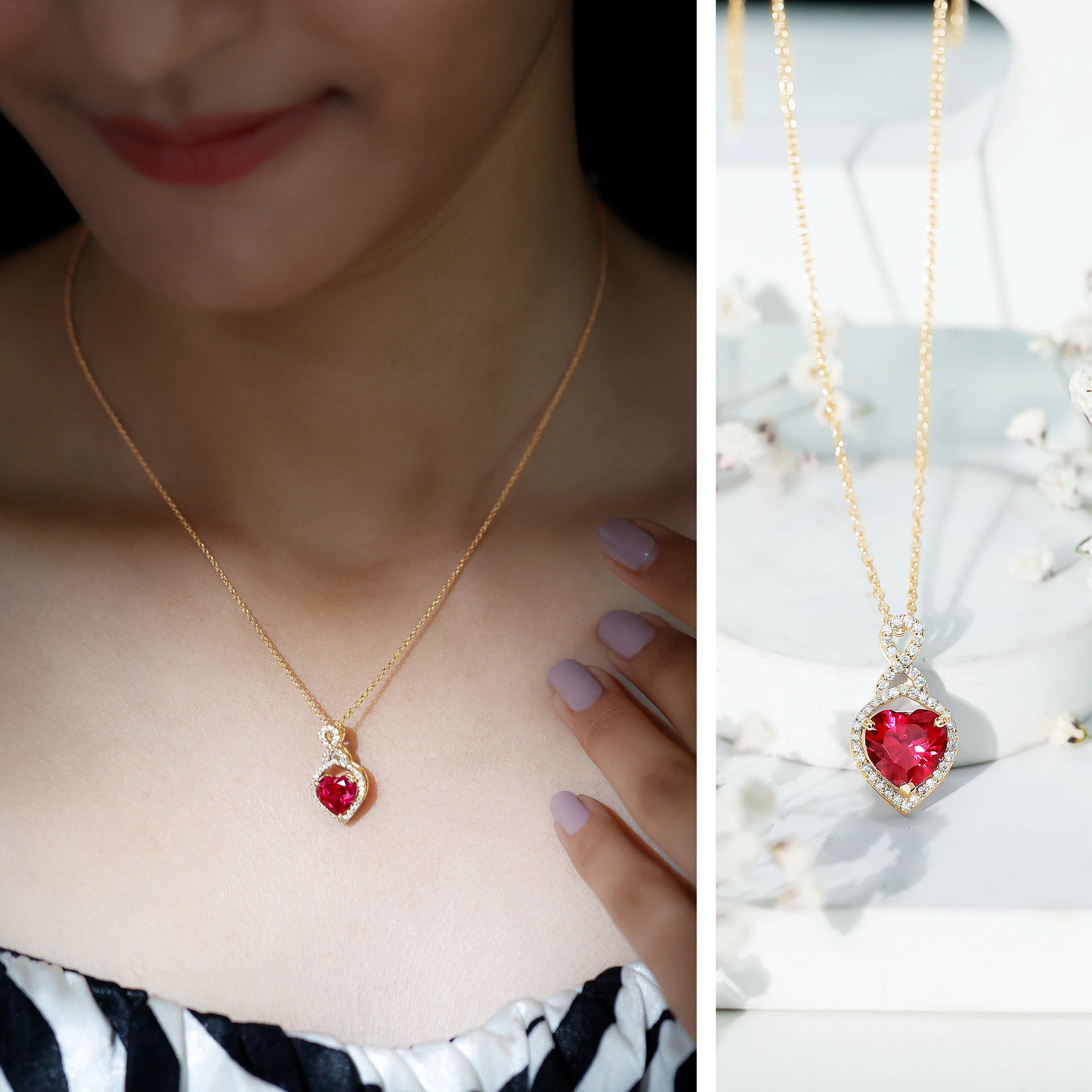 Certified Lab Created Ruby Heart Infinity Necklace With Chain AAAA - Rosec Jewels