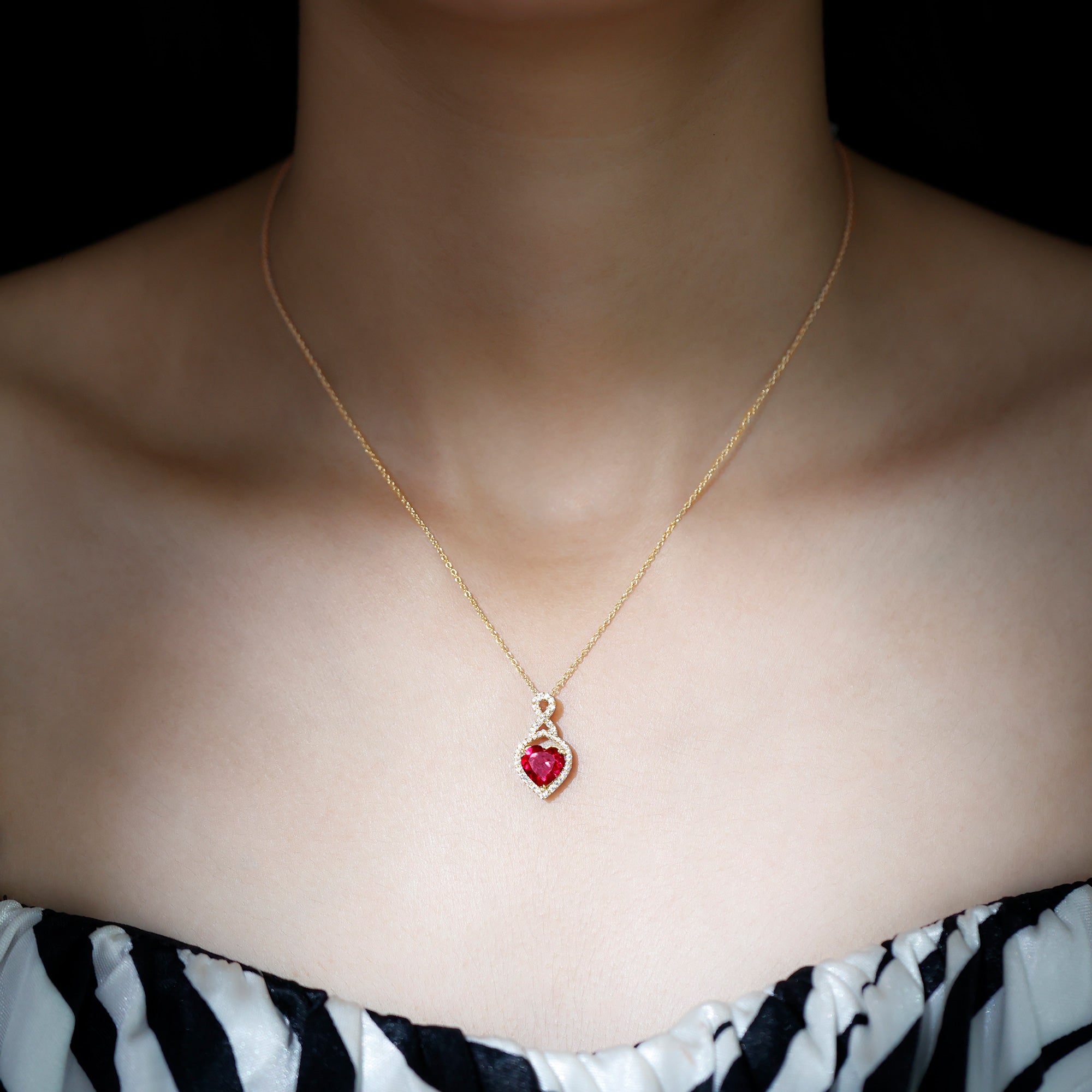 Certified Lab Created Ruby Heart Infinity Necklace With Chain AAAA - Rosec Jewels