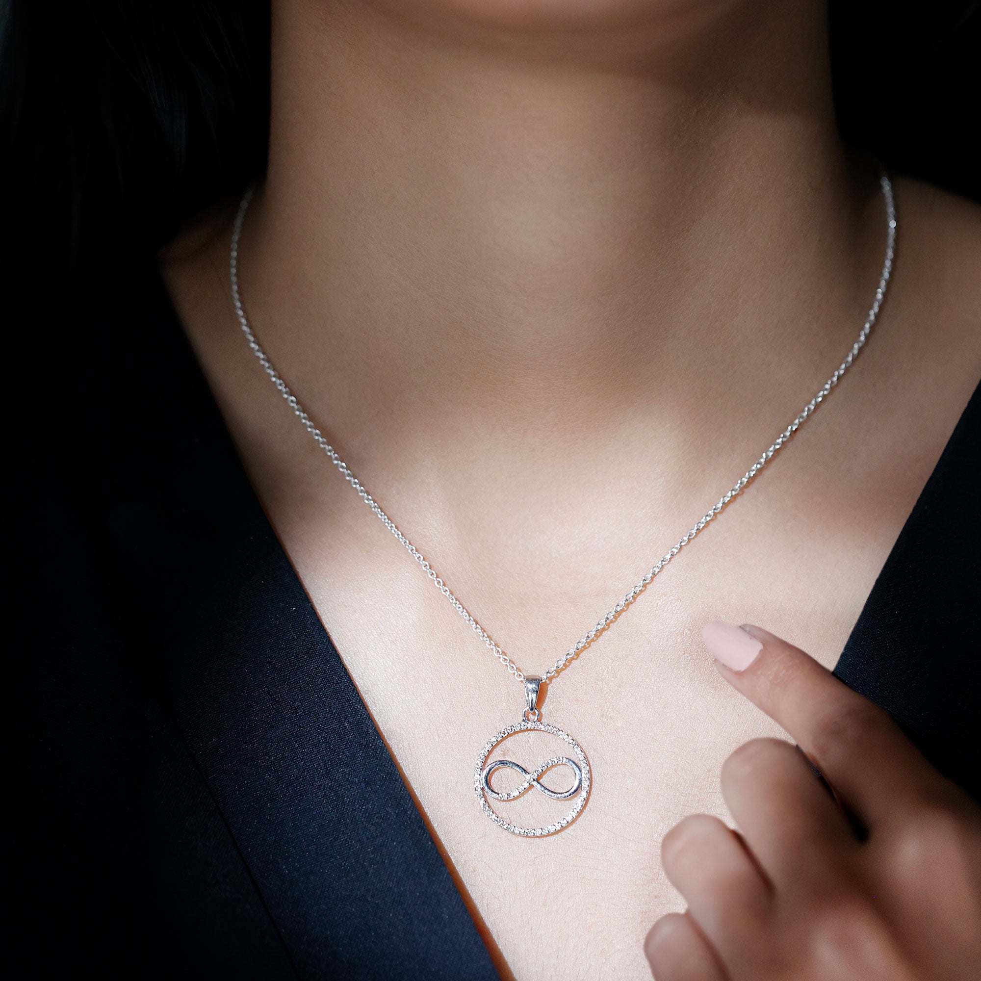 Rosec Jewels-Eternity Circle and Infinity Pendant Necklace with Diamonds For Women